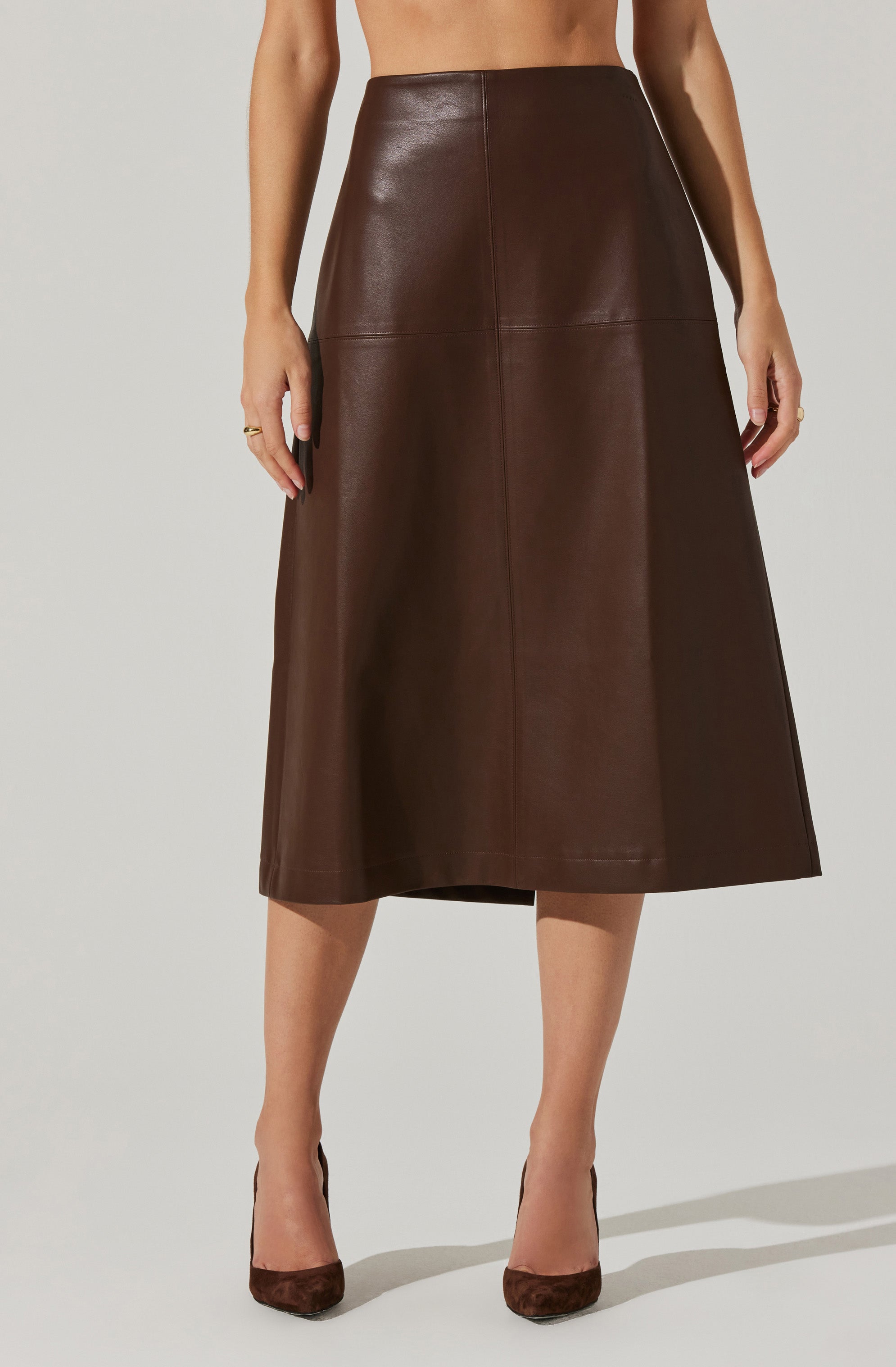 Yuria Faux Leather Midi Skirt-Aljck