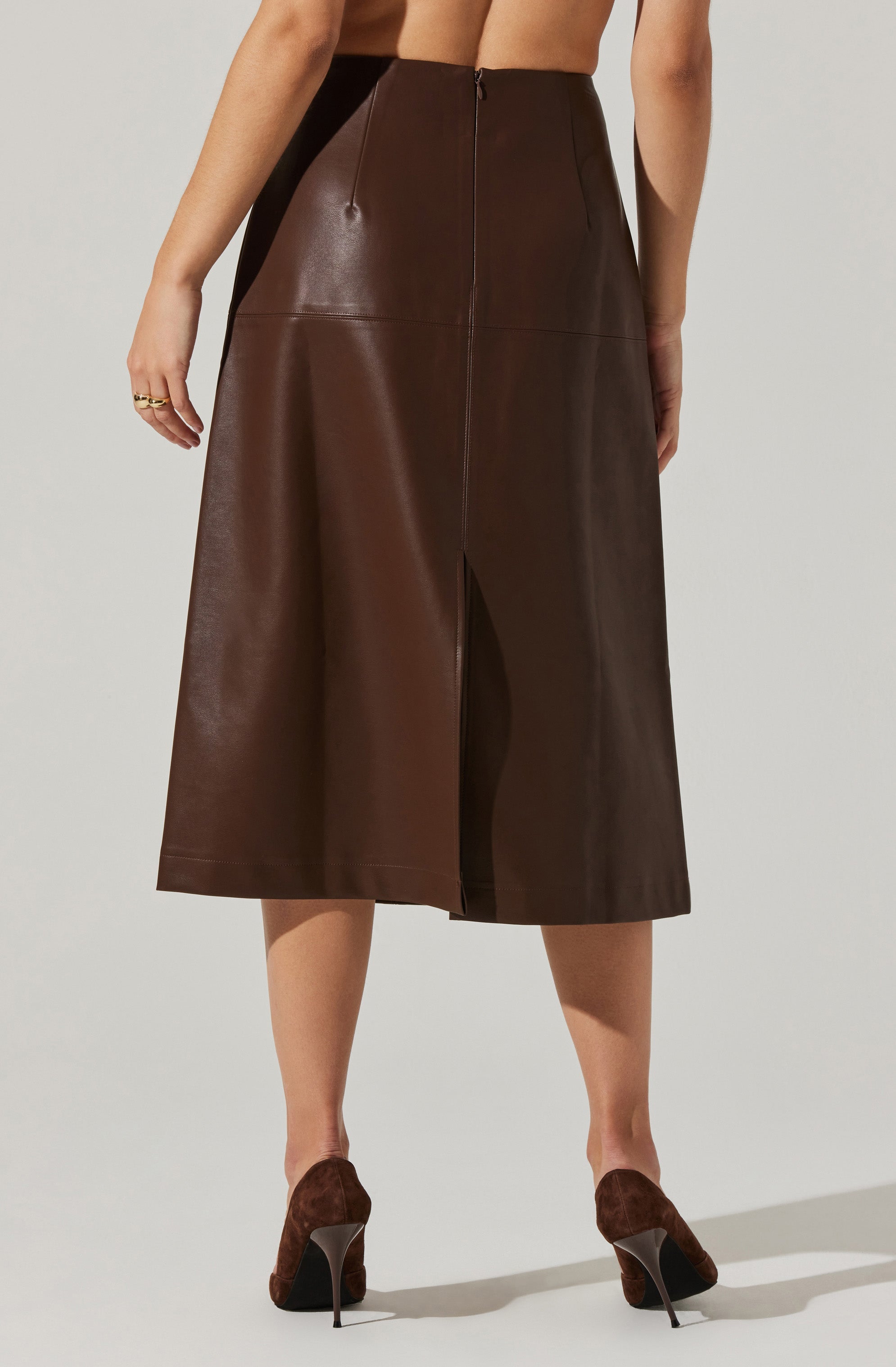 Yuria Faux Leather Midi Skirt-Aljck