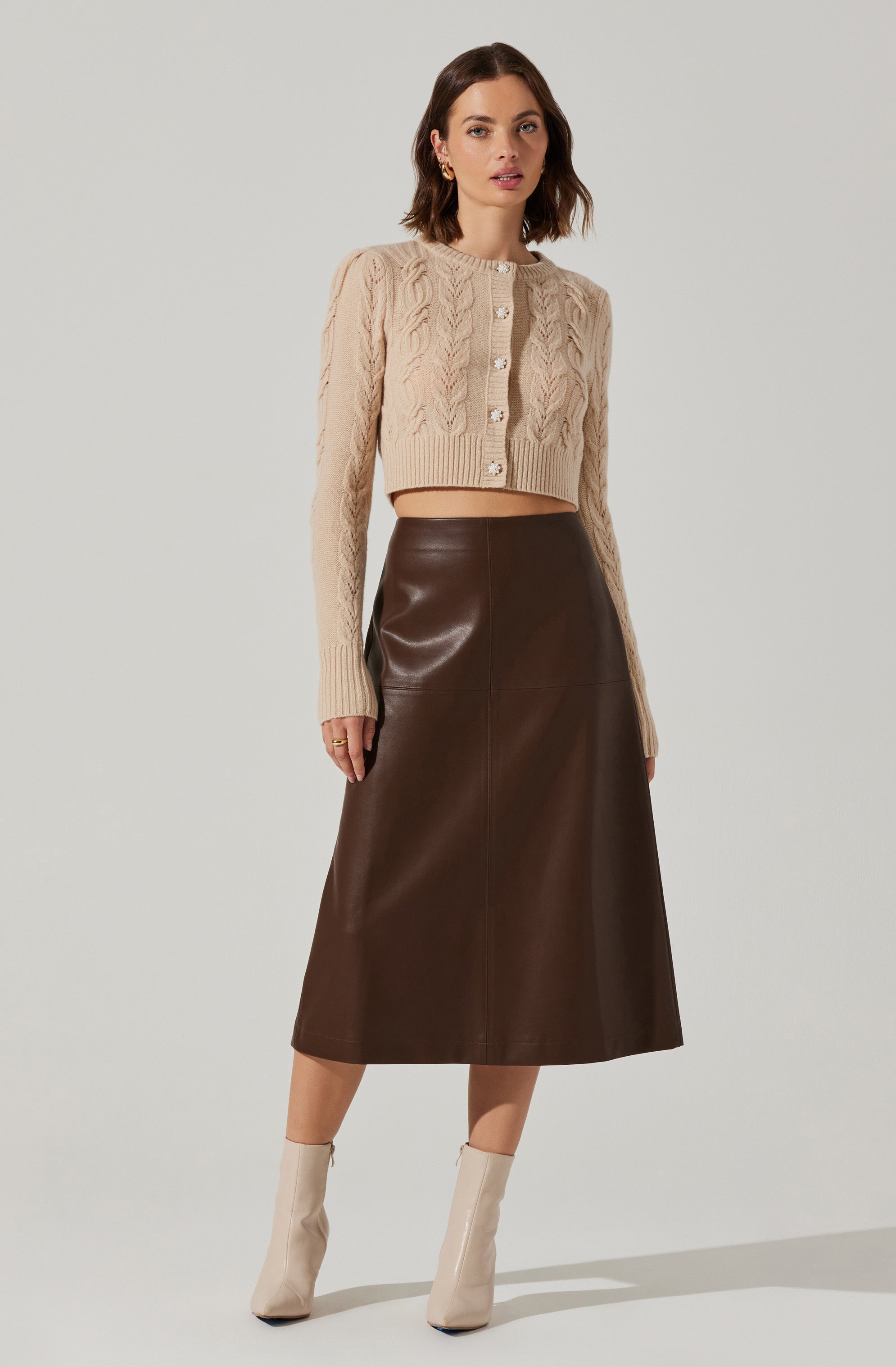 Yuria Faux Leather Midi Skirt-Aljck