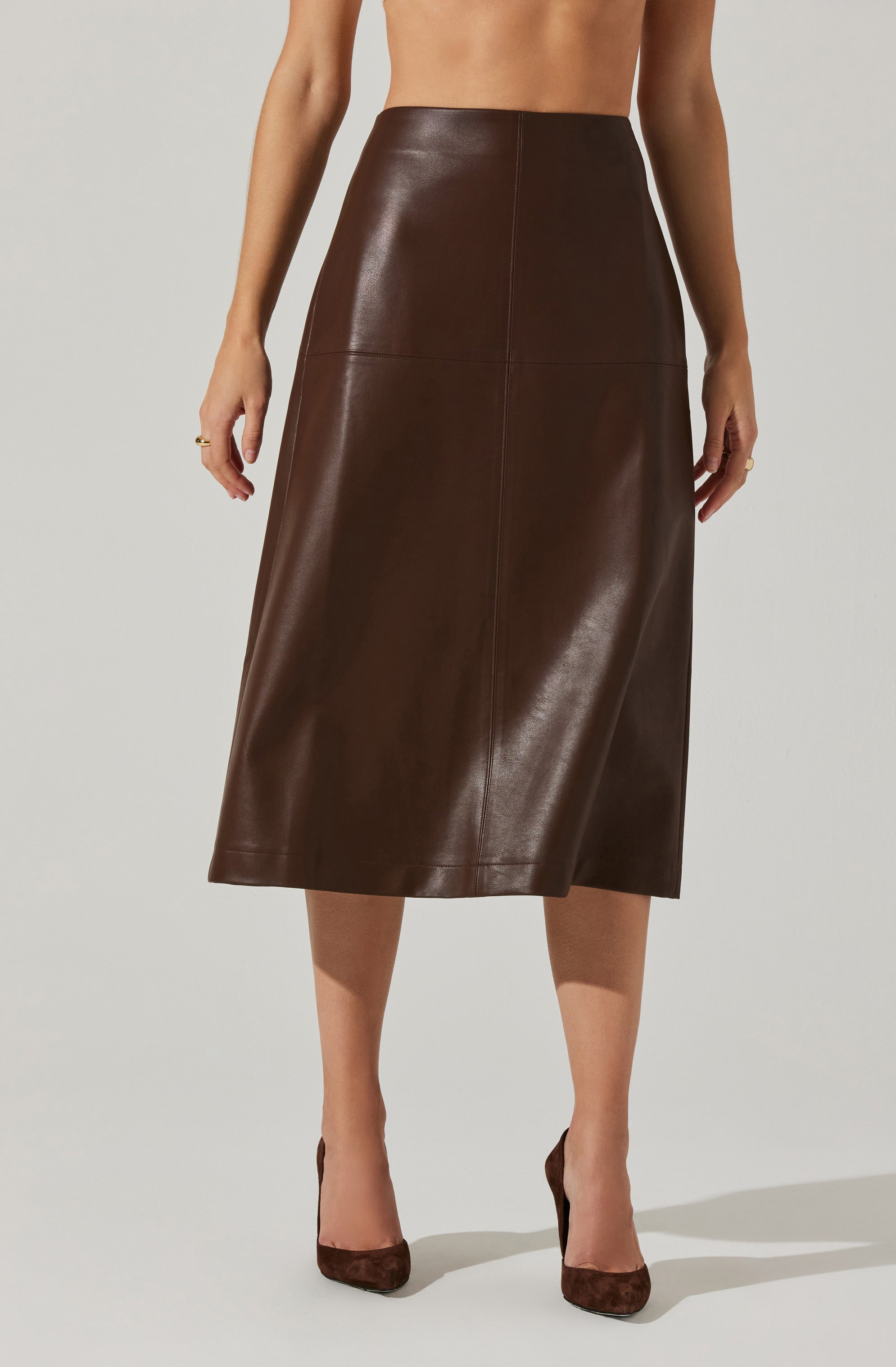 Yuria Faux Leather Midi Skirt-Aljck