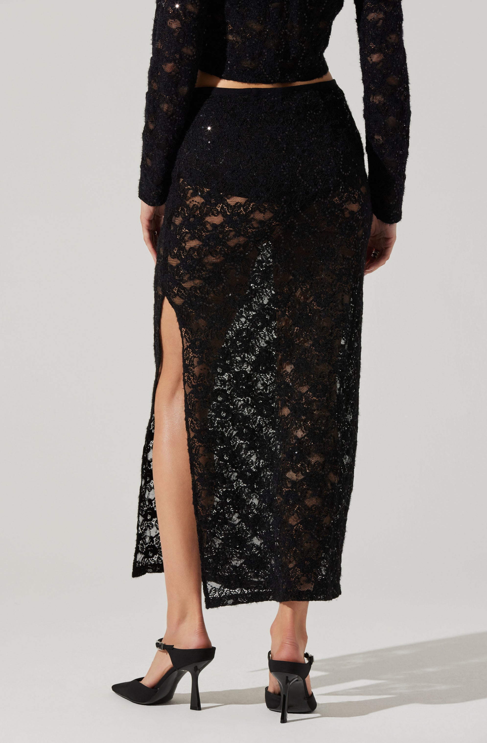 Roux Sequin Lace Maxi Skirt-Aljck