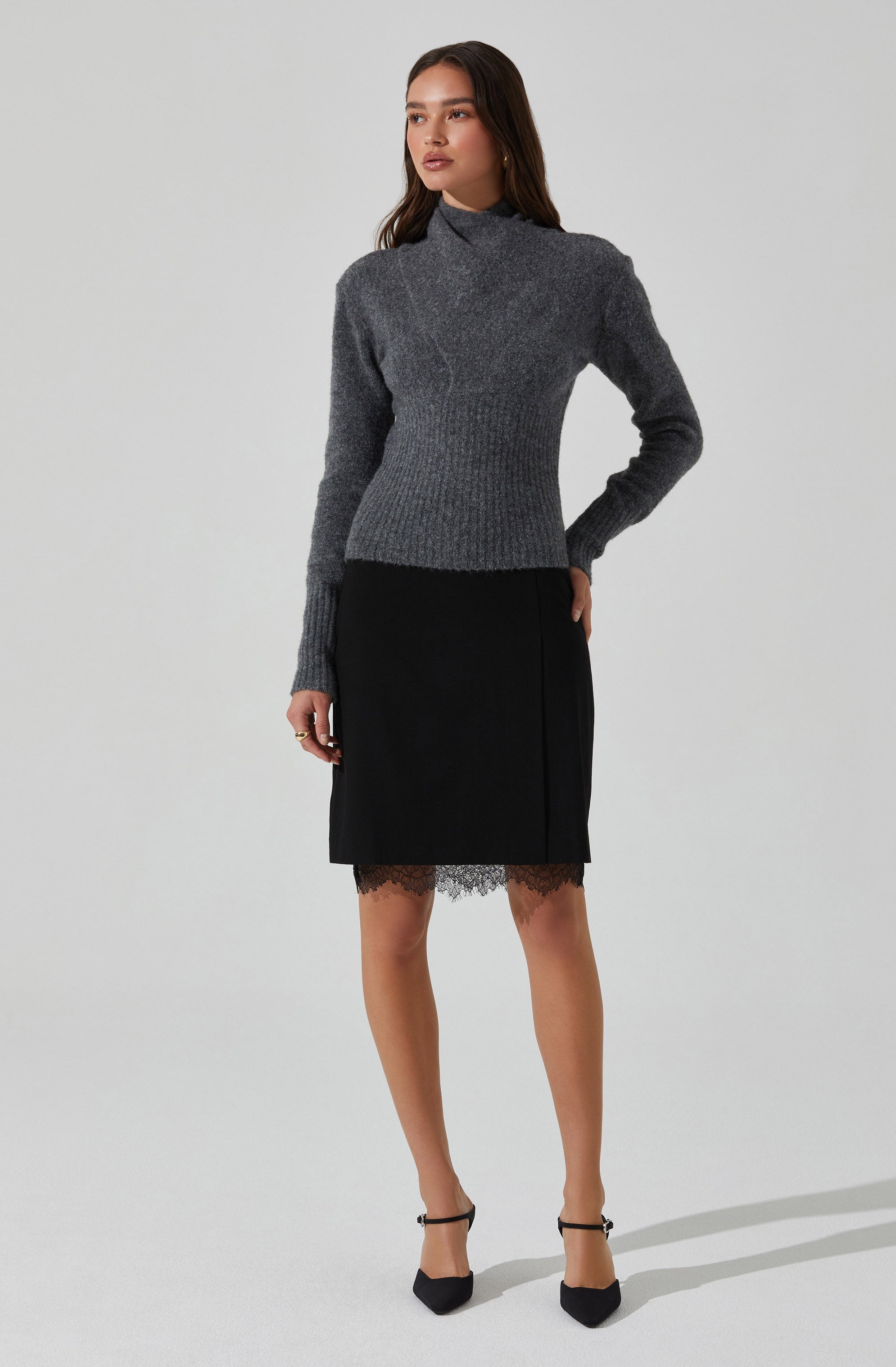 Itzayana Lace Trim Pencil Skirt-Aljck