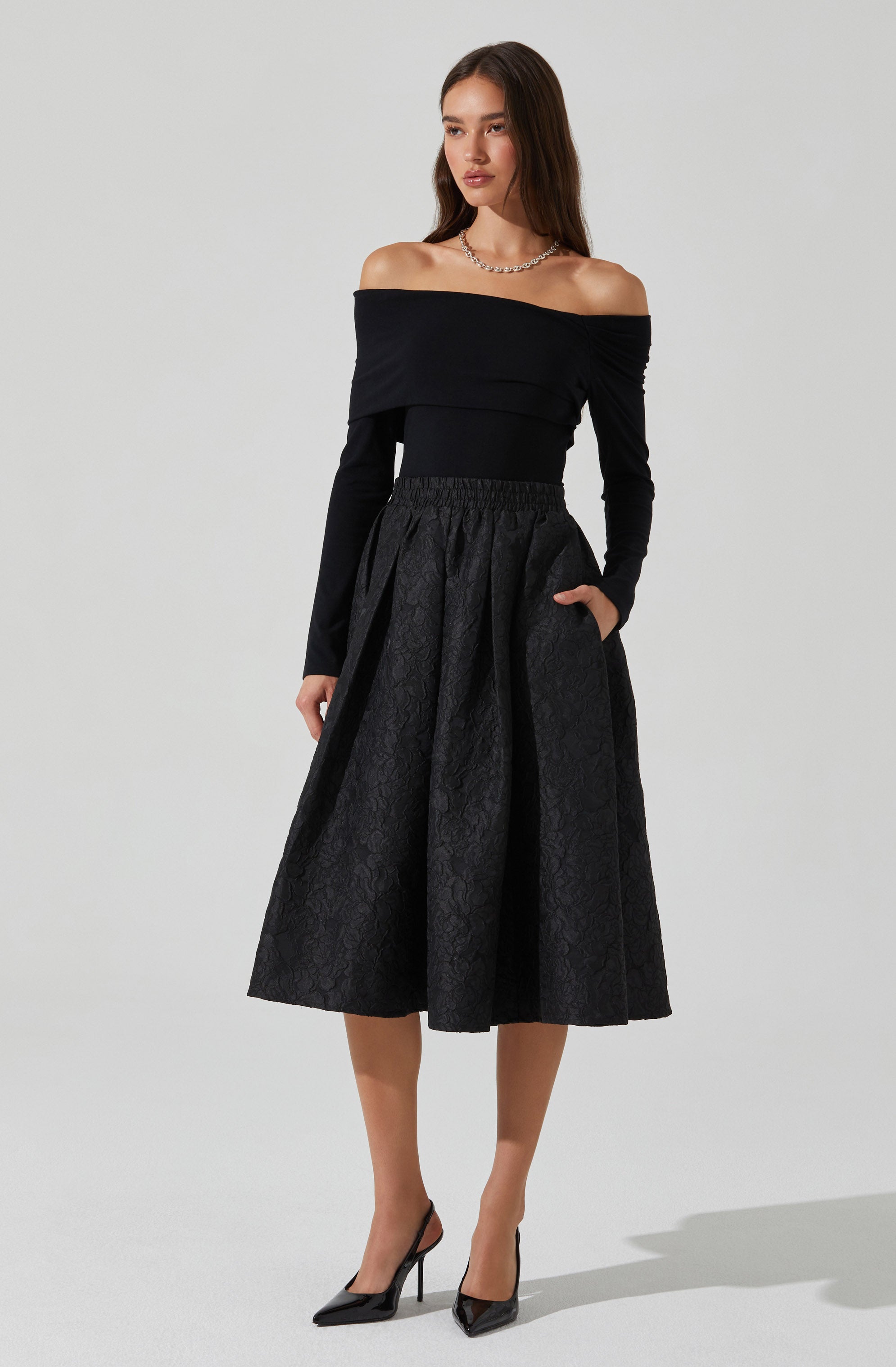 Andolina Jacquard Midi Skirt-Aljck