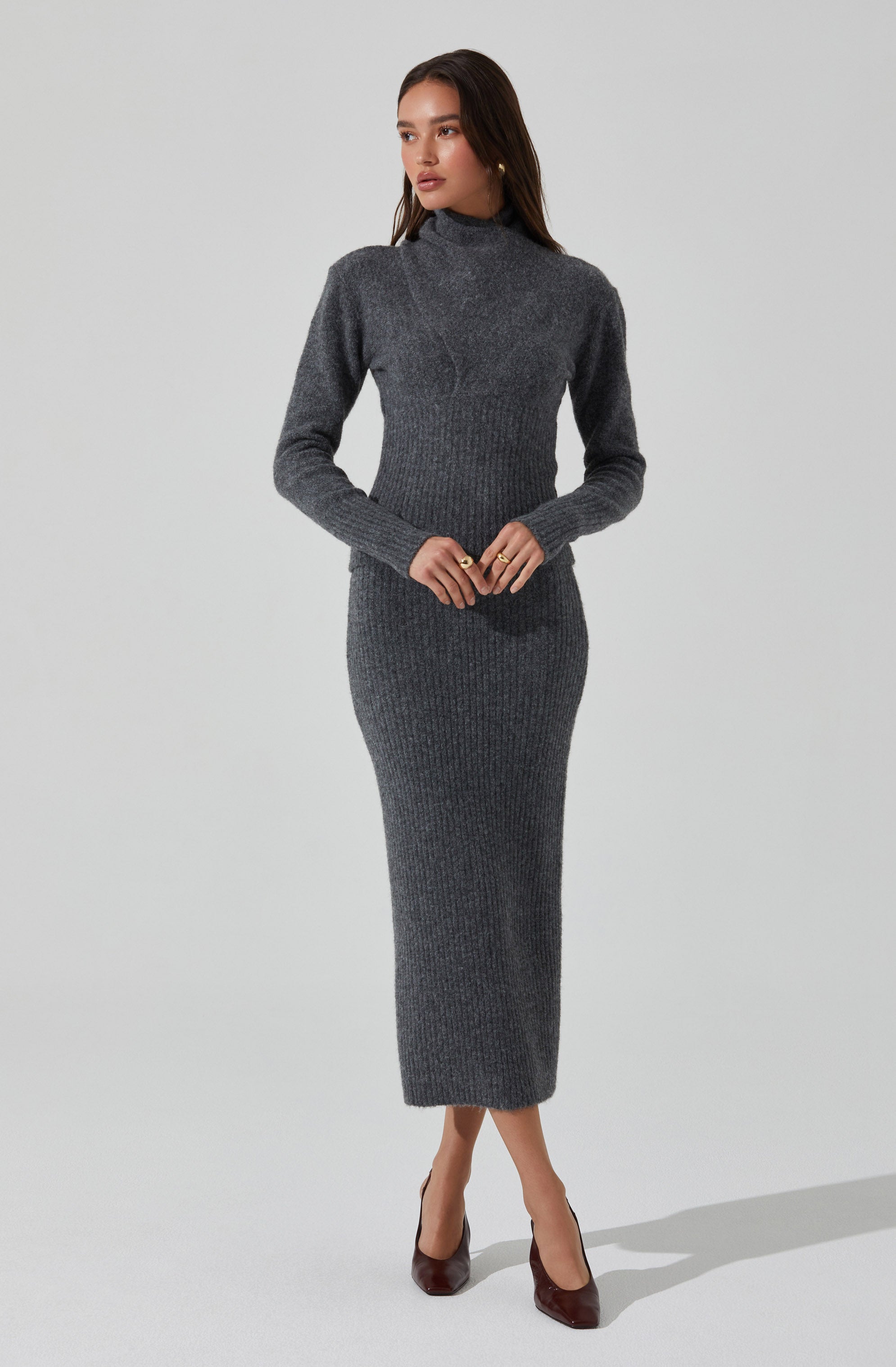 Neve Ribbed Sweater Midi Skirt-Aljck