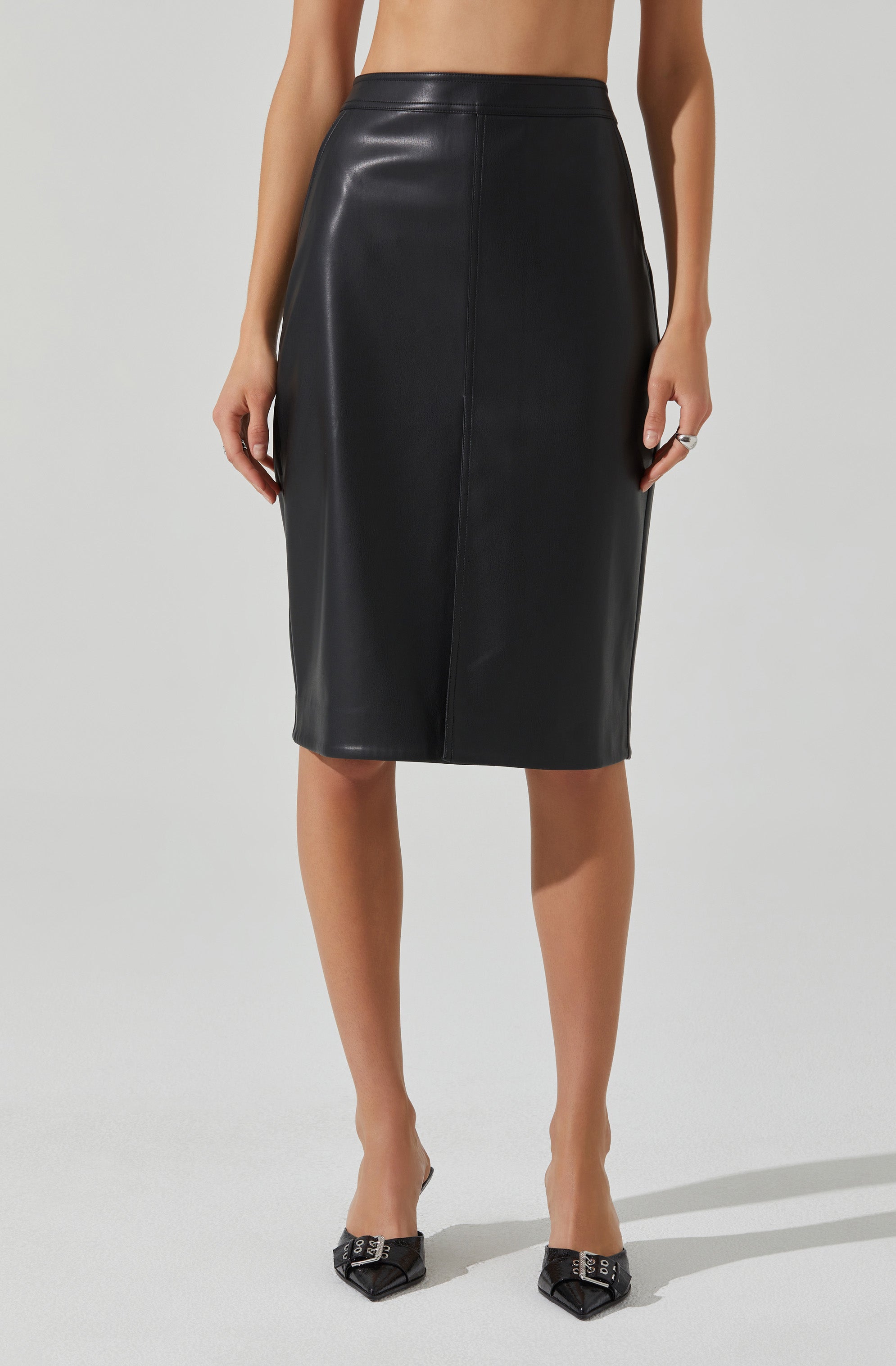 Ladonne Faux Leather Midi Skirt-Aljck
