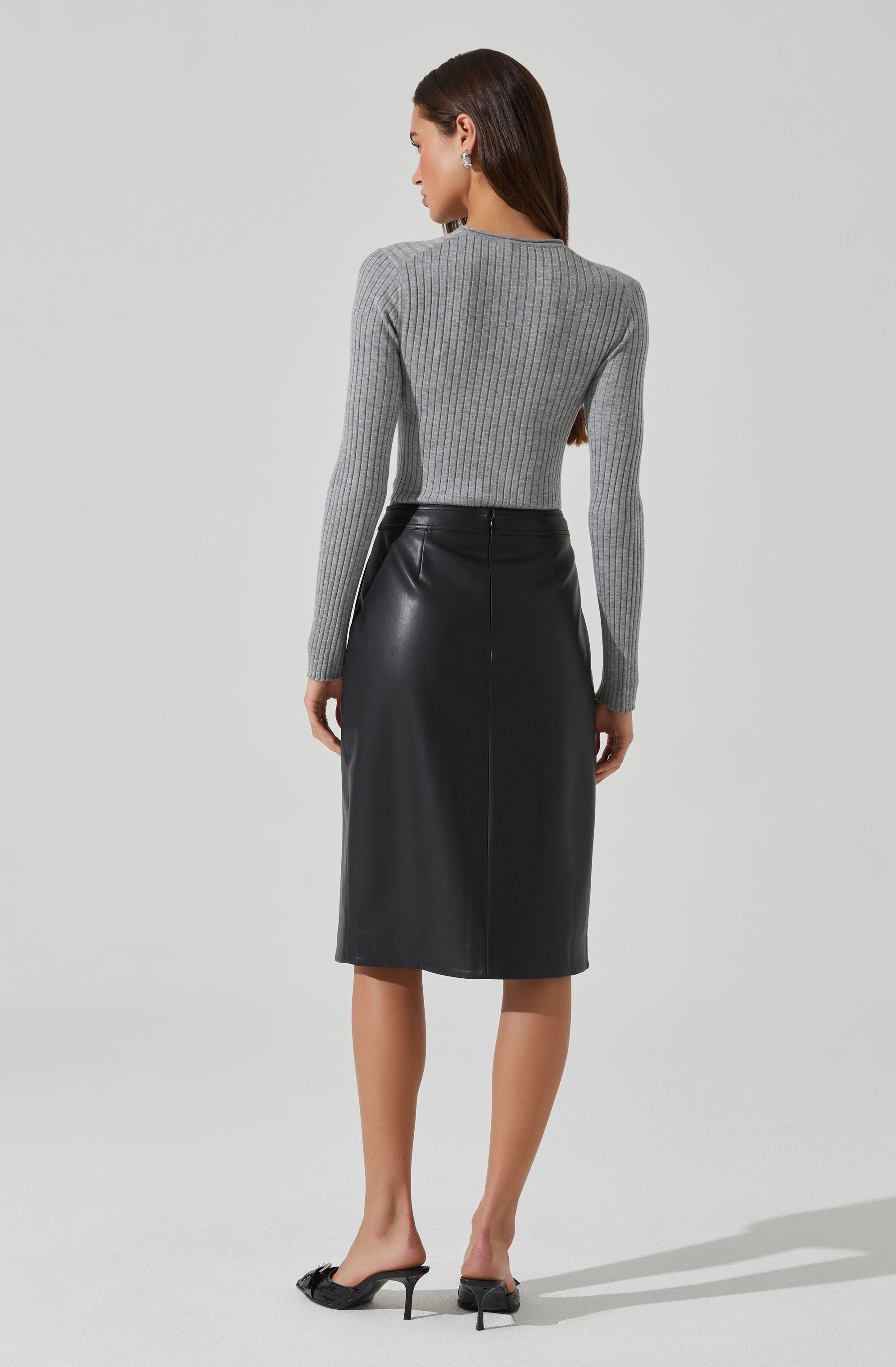 Ladonne Faux Leather Midi Skirt-Aljck