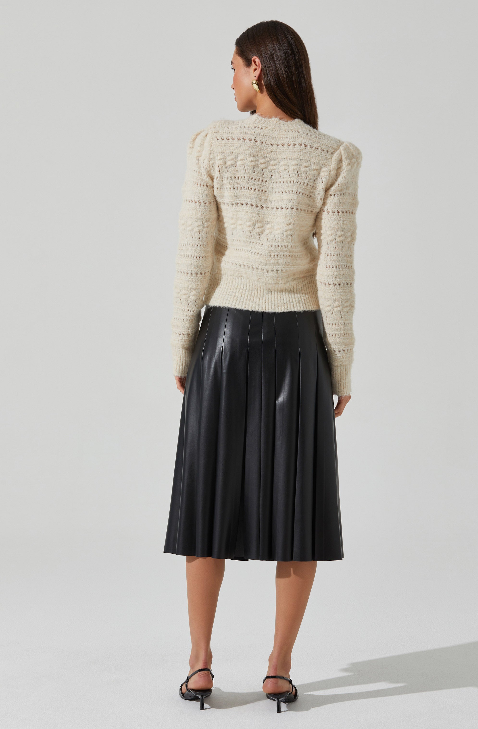 Vena Pleated Faux Leather Skirt-Aljck