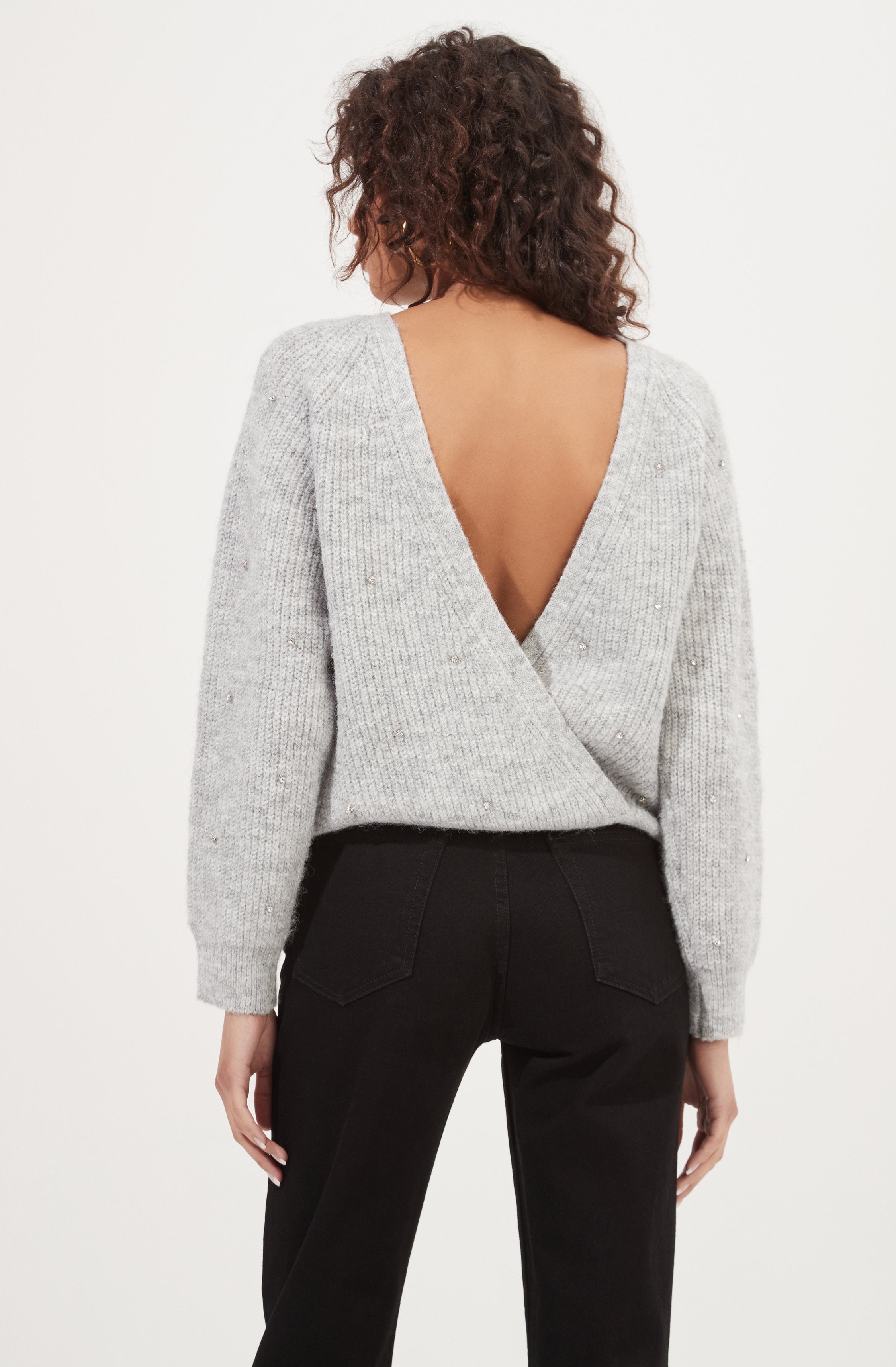 Serena Open Back Rhinestone Embellished Sweater-Aljck