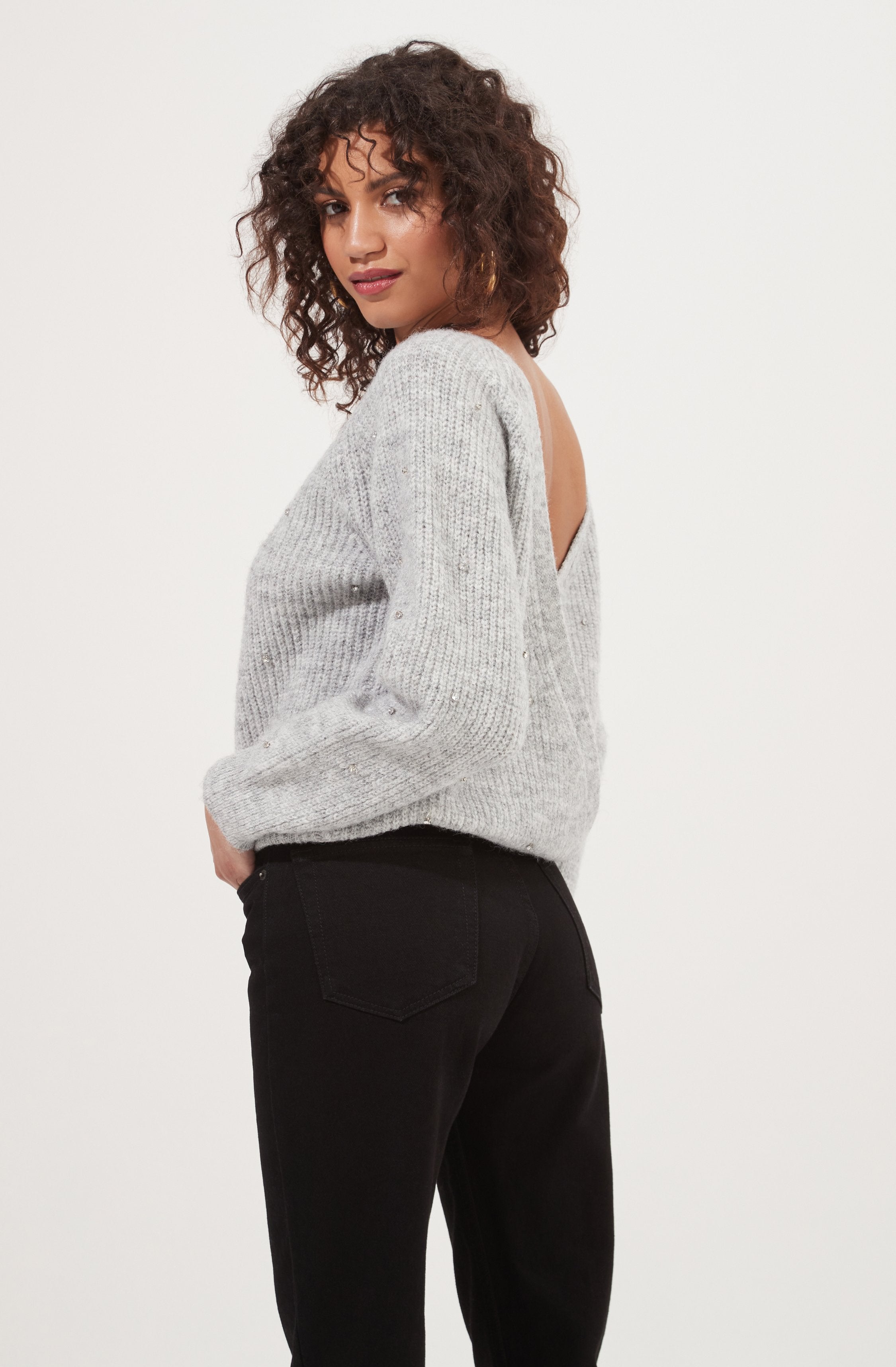 Serena Open Back Rhinestone Embellished Sweater-Aljck