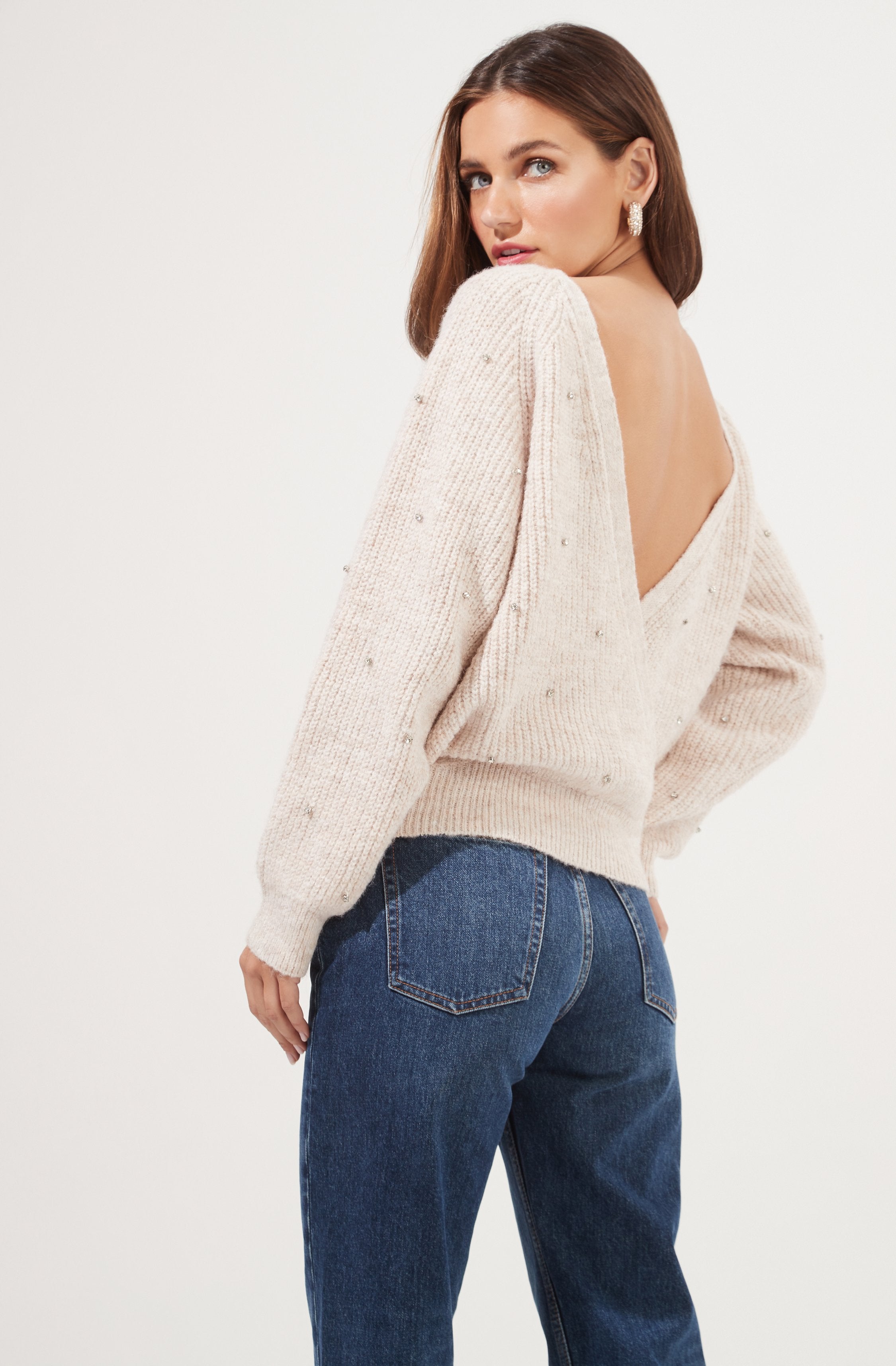 Serena Open Back Rhinestone Embellished Sweater-Aljck