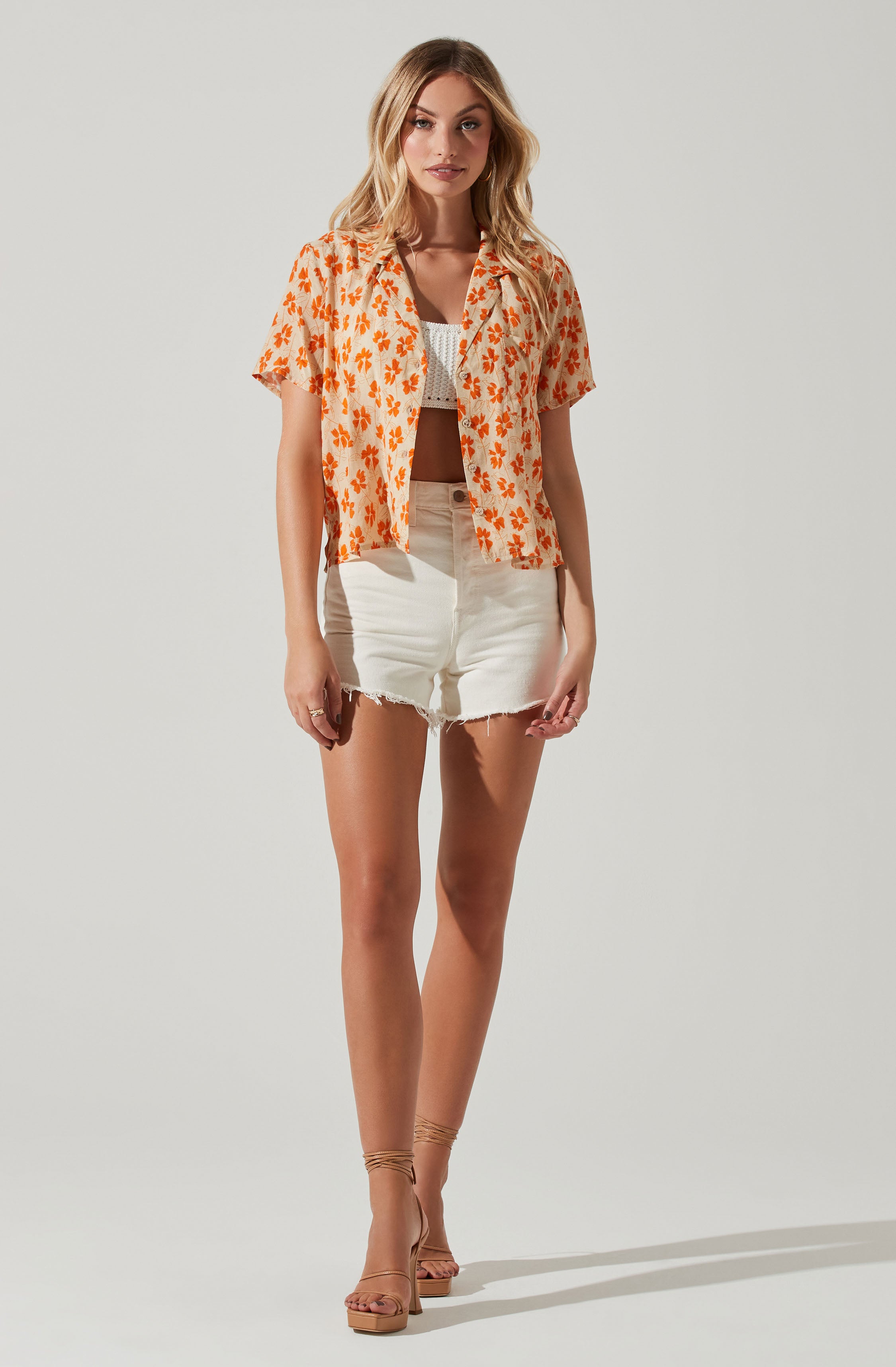 Tourist Floral Print Button Down Top-Aljck