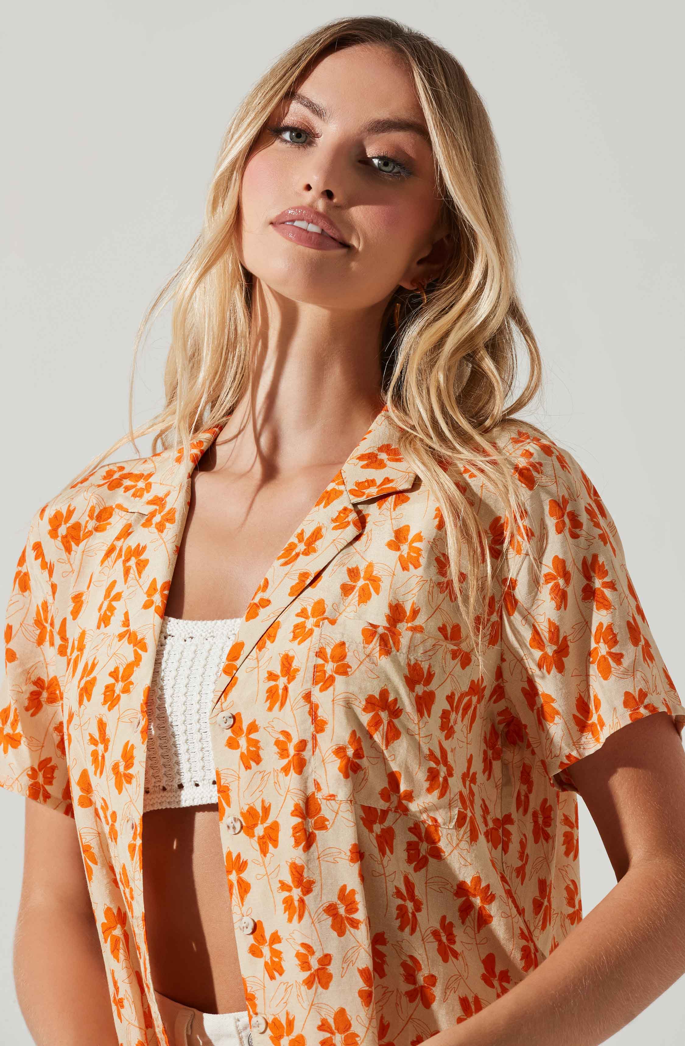Tourist Floral Print Button Down Top-Aljck