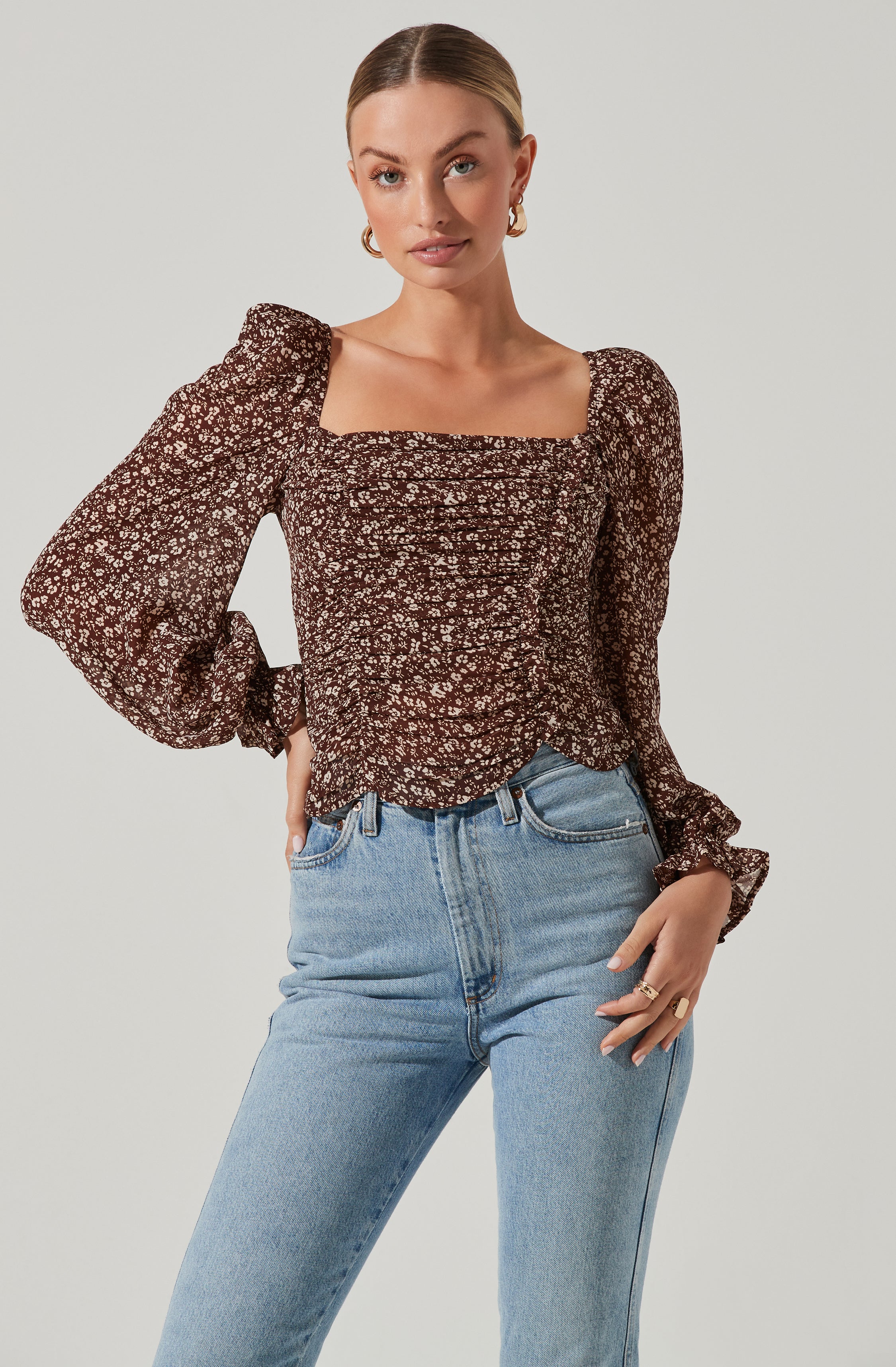 Tonina Floral Puff Sleeve Top-Aljck