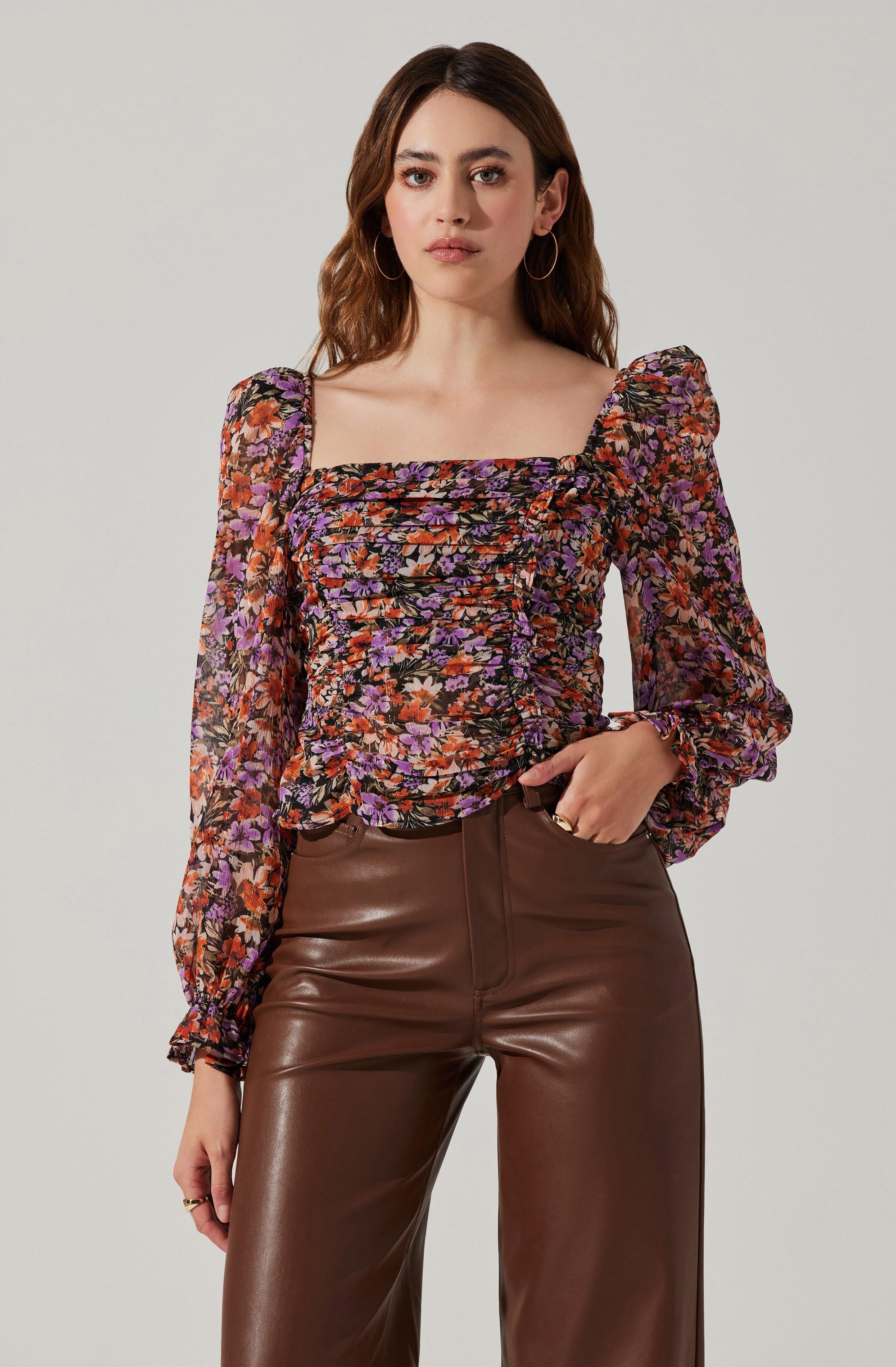 Tonina Floral Square Neck Puff Sleeve Top-Aljck