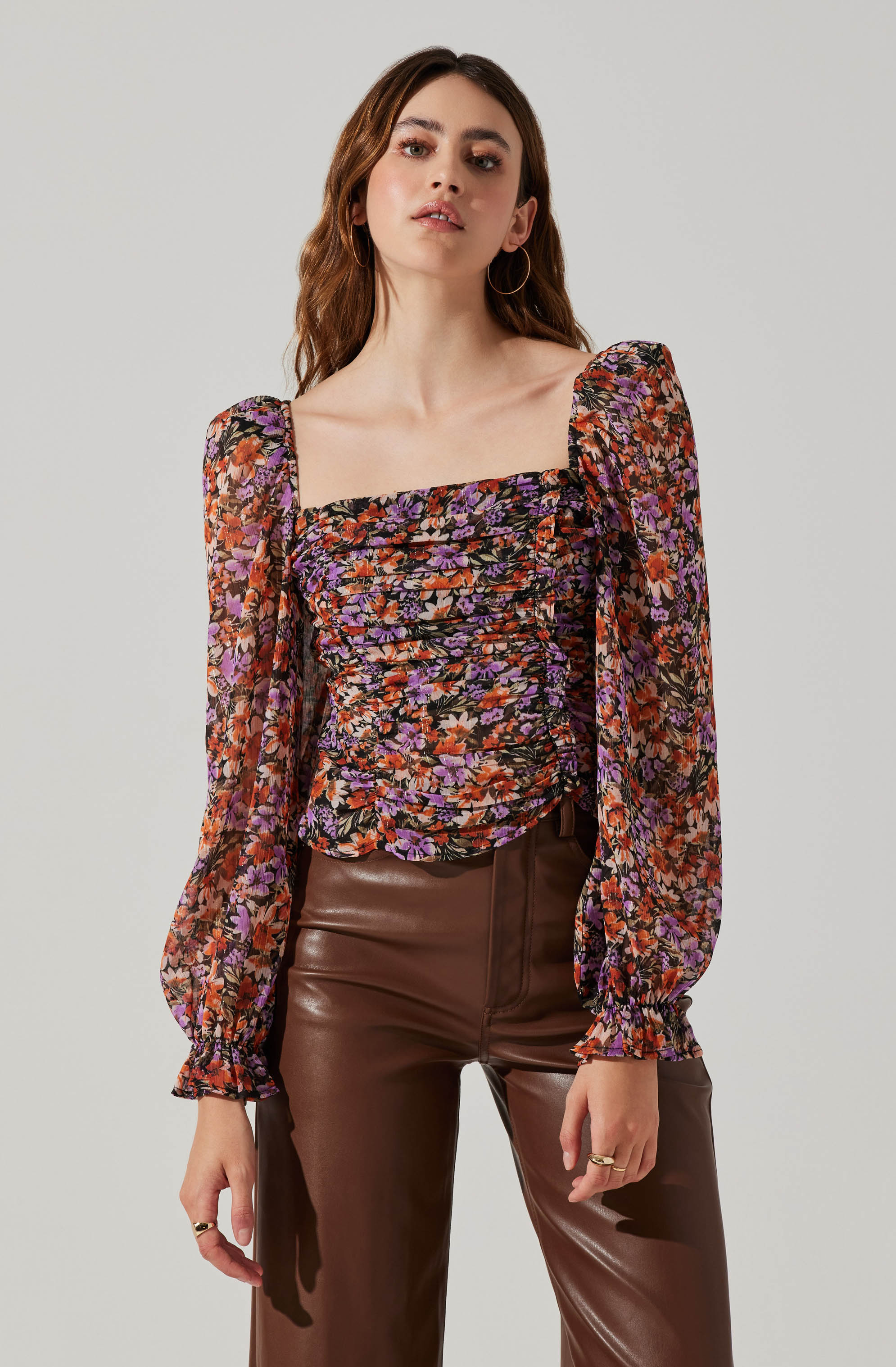 Tonina Floral Square Neck Puff Sleeve Top-Aljck