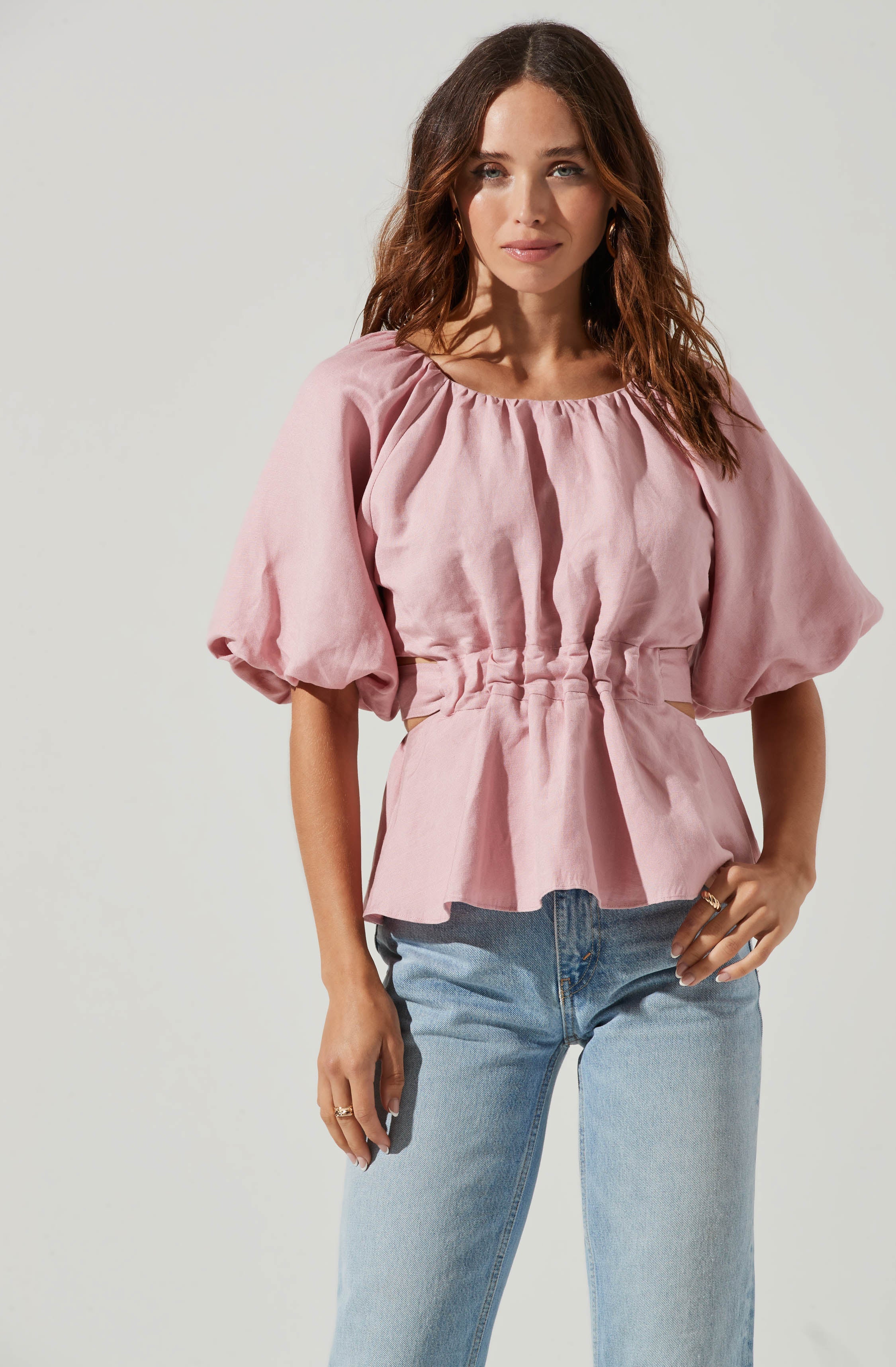 Vendetti Cutout Puff Sleeve Top-Aljck