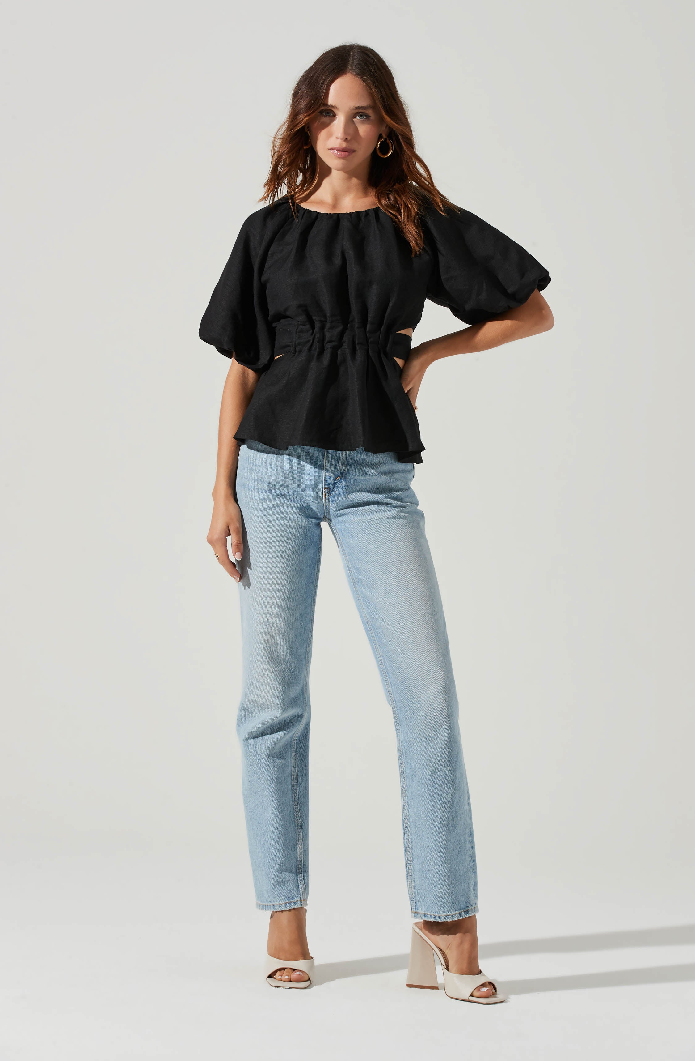 Vendetti Cutout Puff Sleeve Top-Aljck