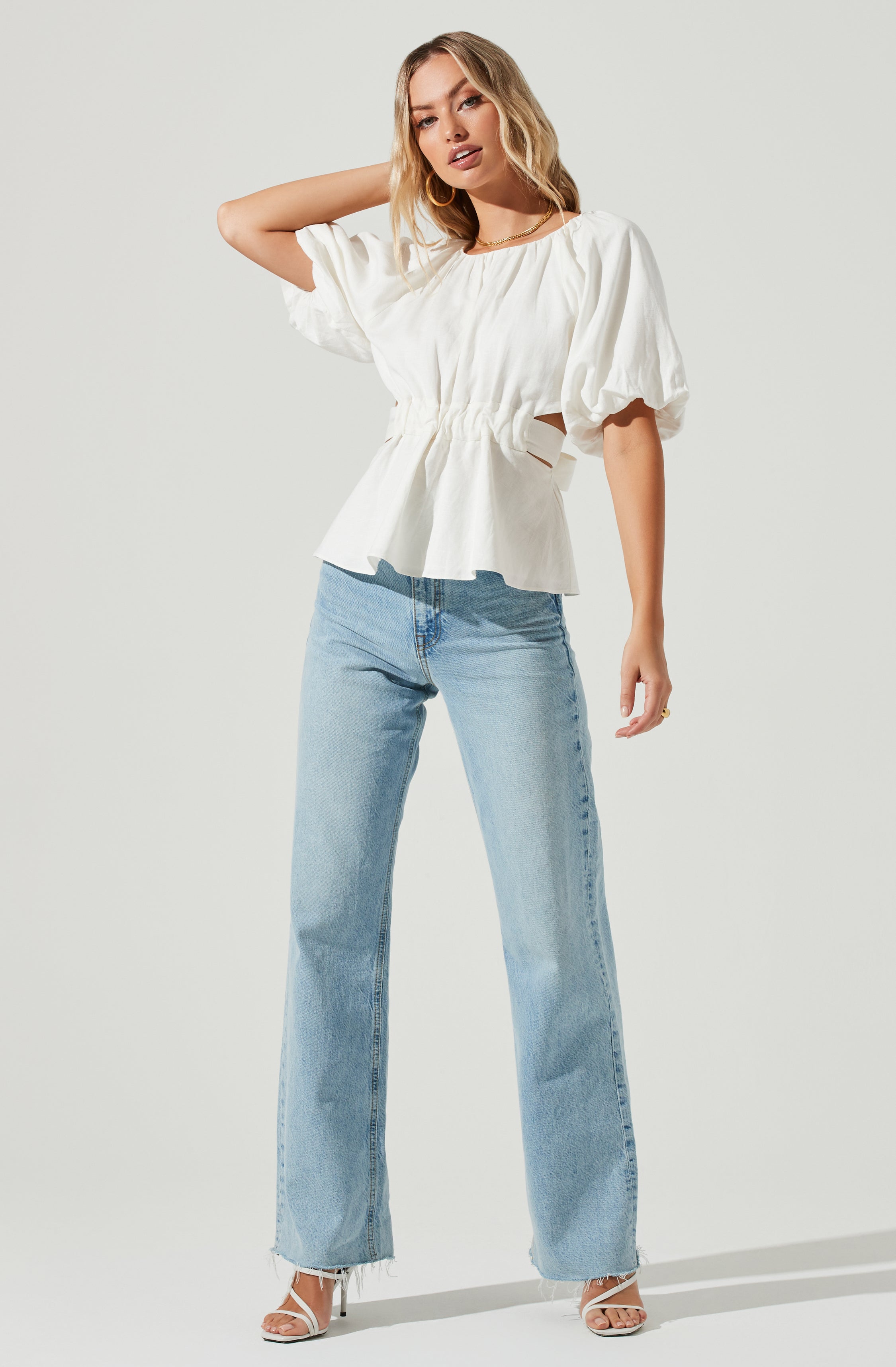 Vendetti Cutout Puff Sleeve Top-Aljck