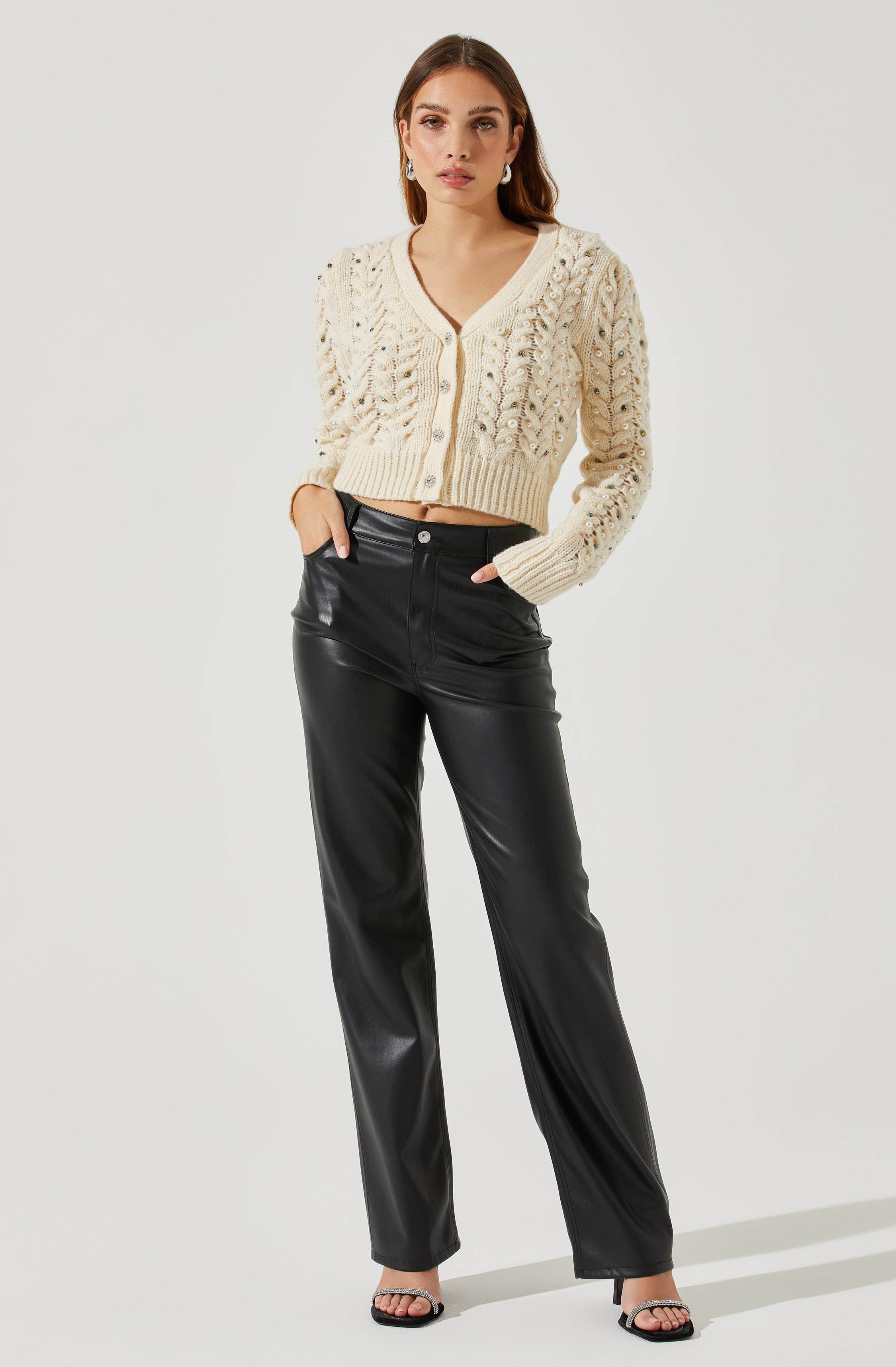 Mien Embellished Cable Knit Cardigan Sweater-Aljck