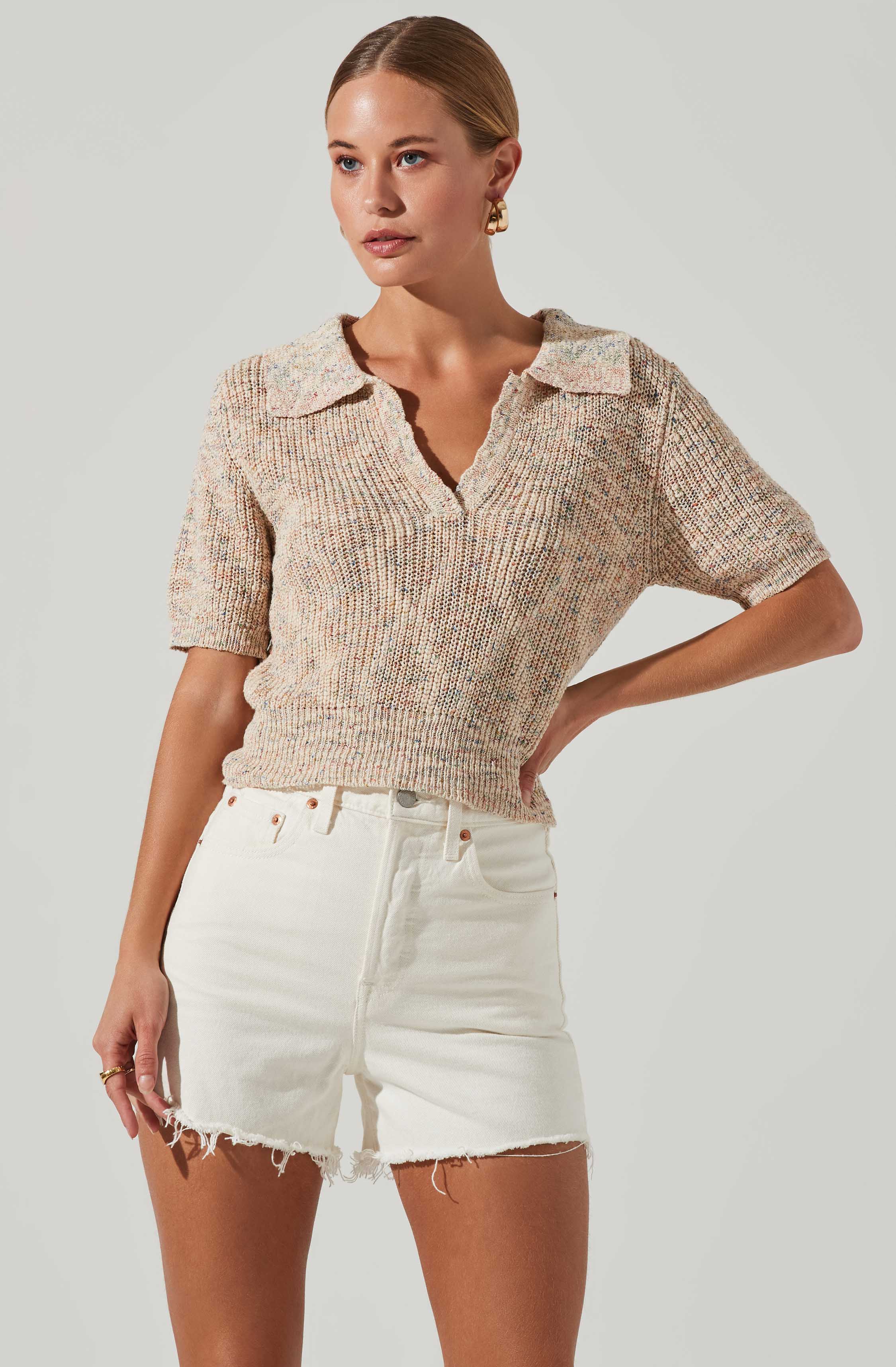 Cambria Collared Short Sleeve Knit Sweater-Aljck