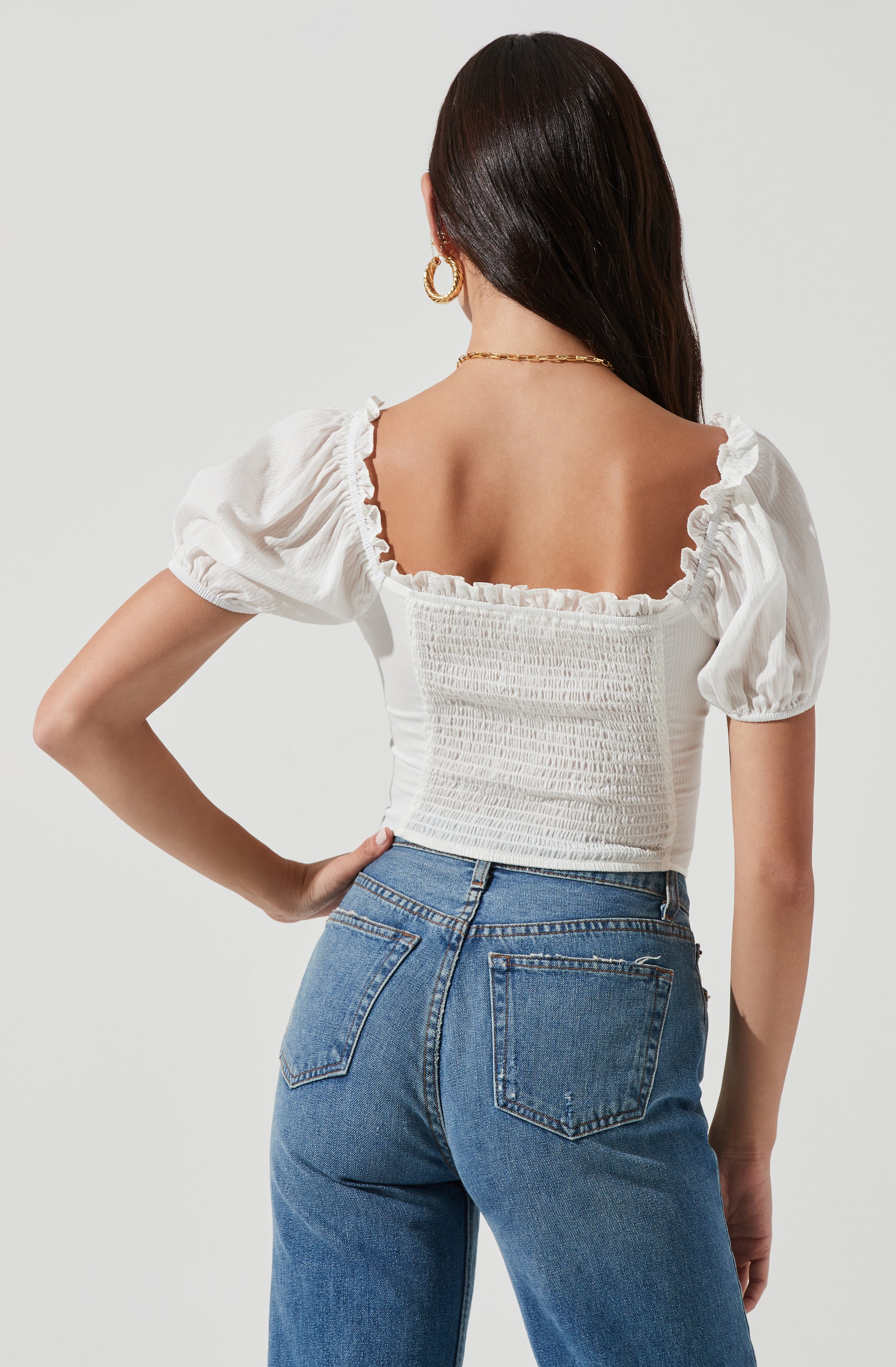 Empress Ruched Hook And Eye Puff Sleeve Top-Aljck