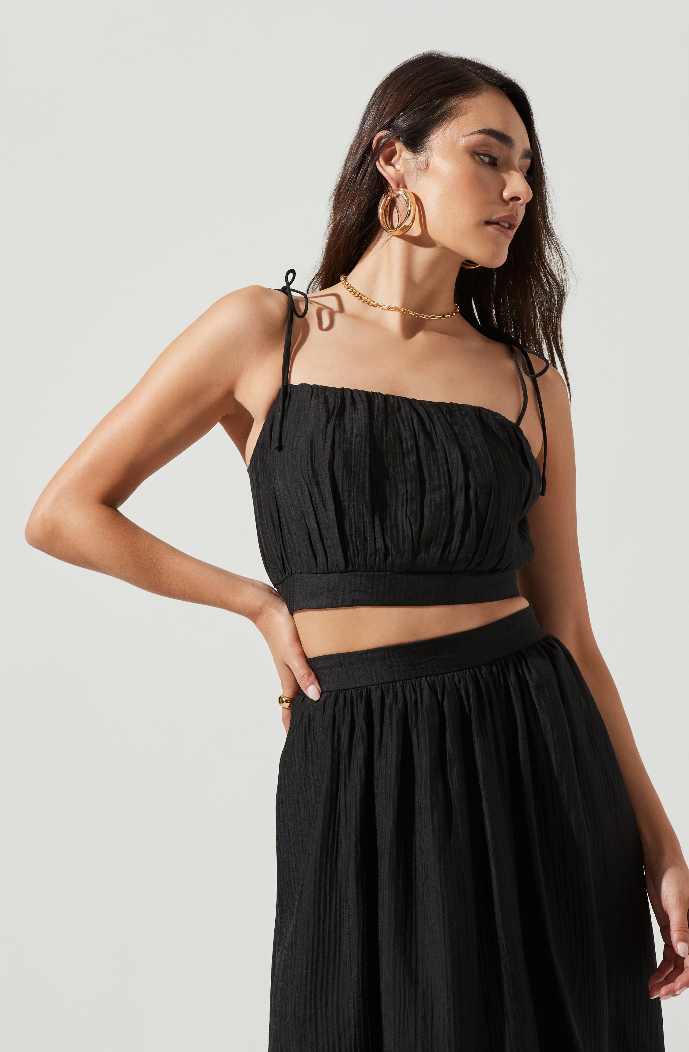 Terra Bella Square Neck Tie Strap Crop Top-Aljck