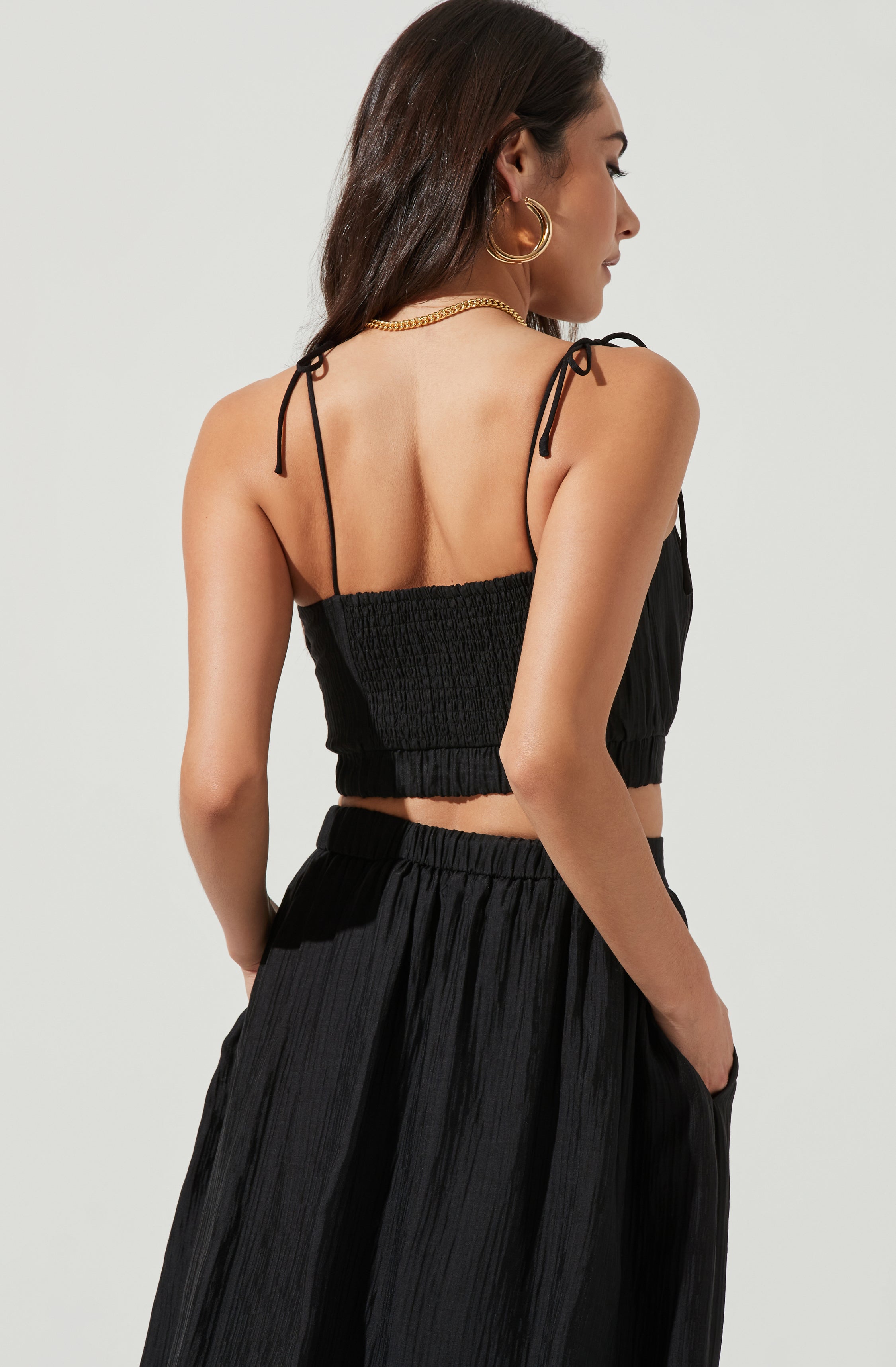 Terra Bella Square Neck Tie Strap Crop Top-Aljck