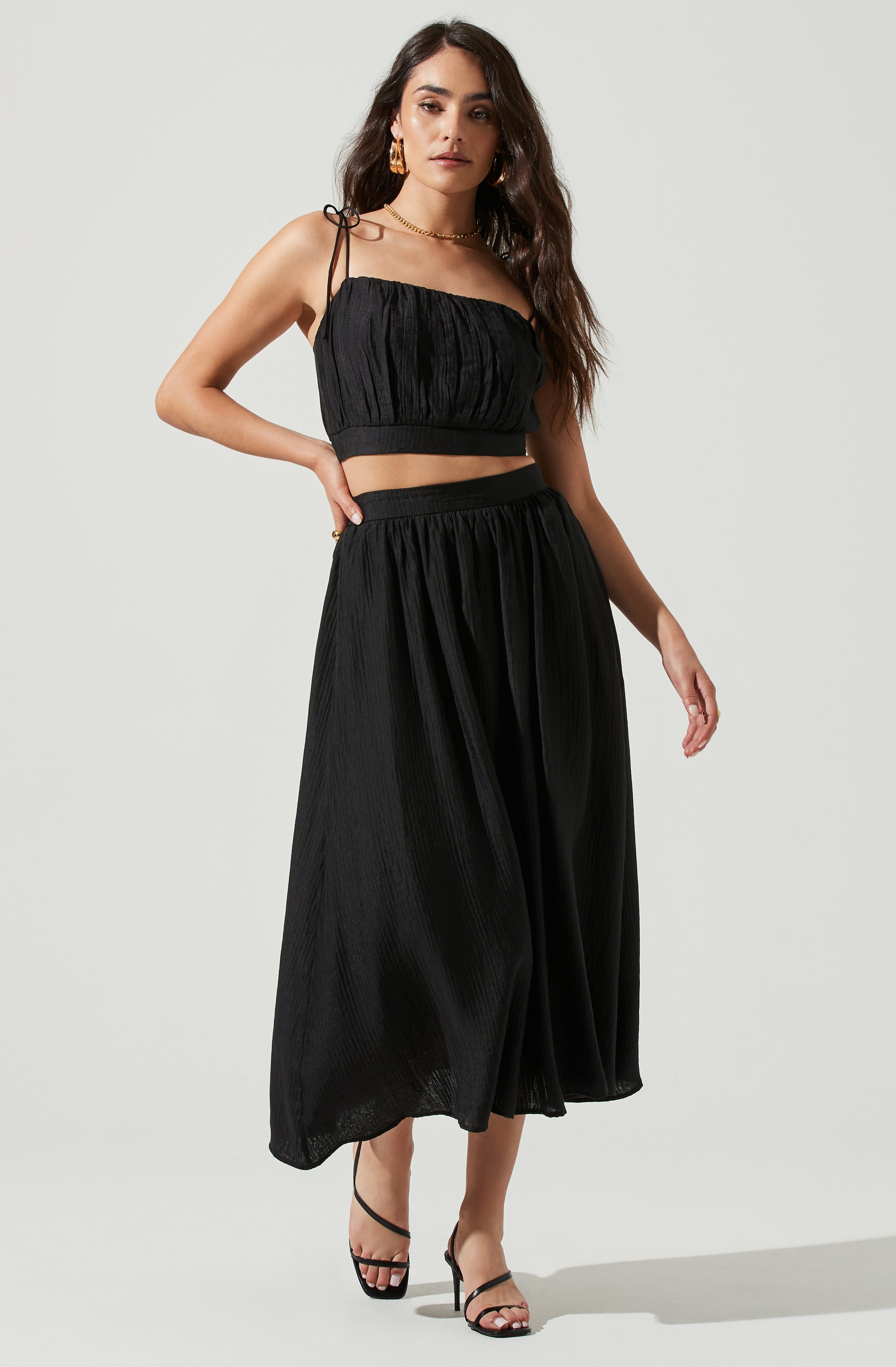 Terra Bella Square Neck Tie Strap Crop Top-Aljck