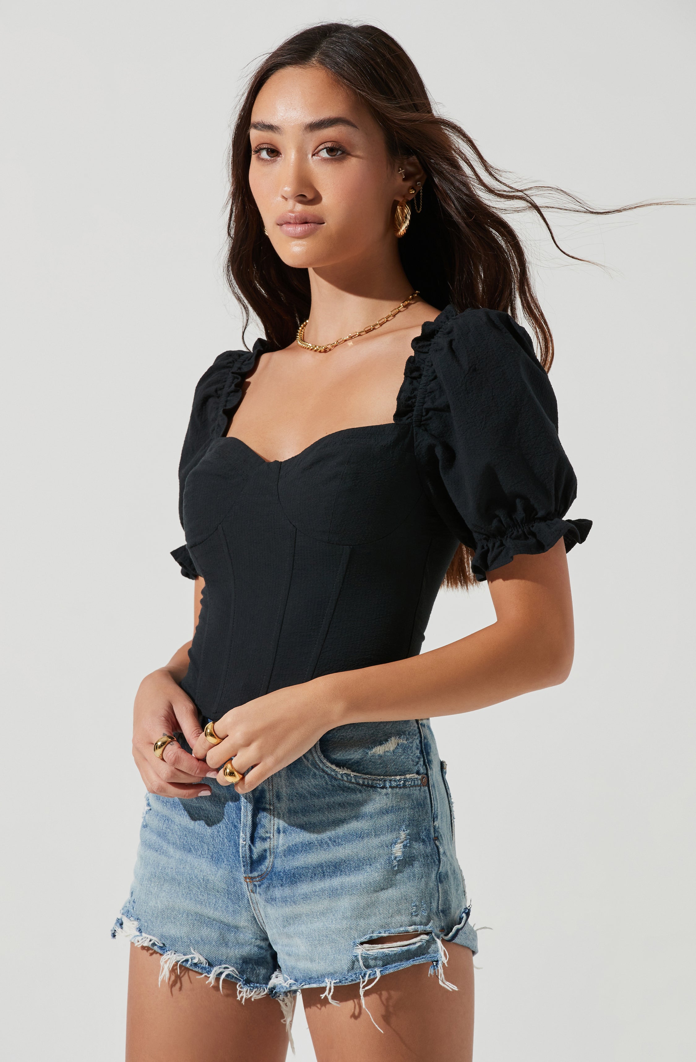 Raya Sweetheart Puff Sleeve Top-Aljck