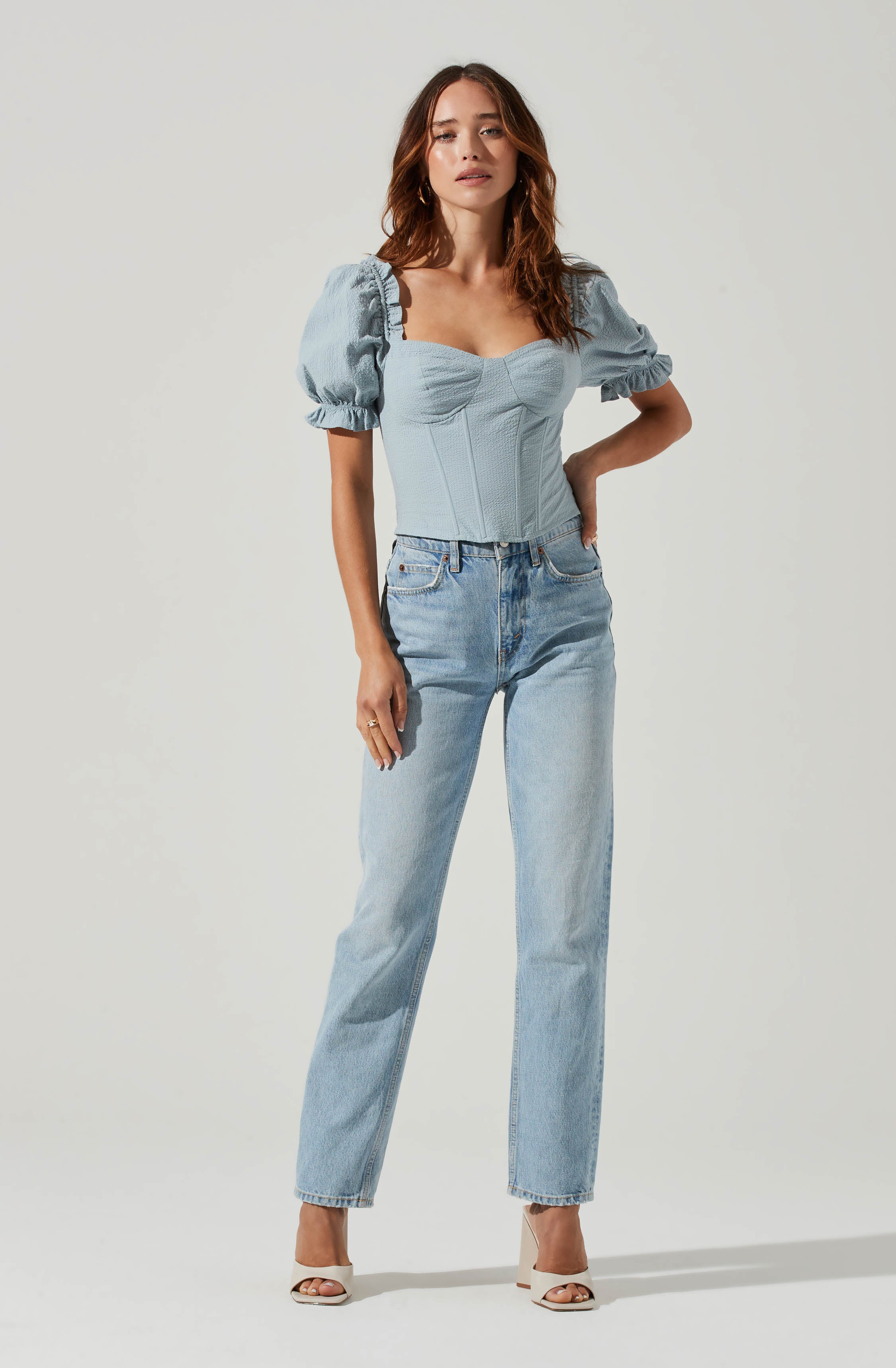 Raya Sweetheart Puff Sleeve Top-Aljck