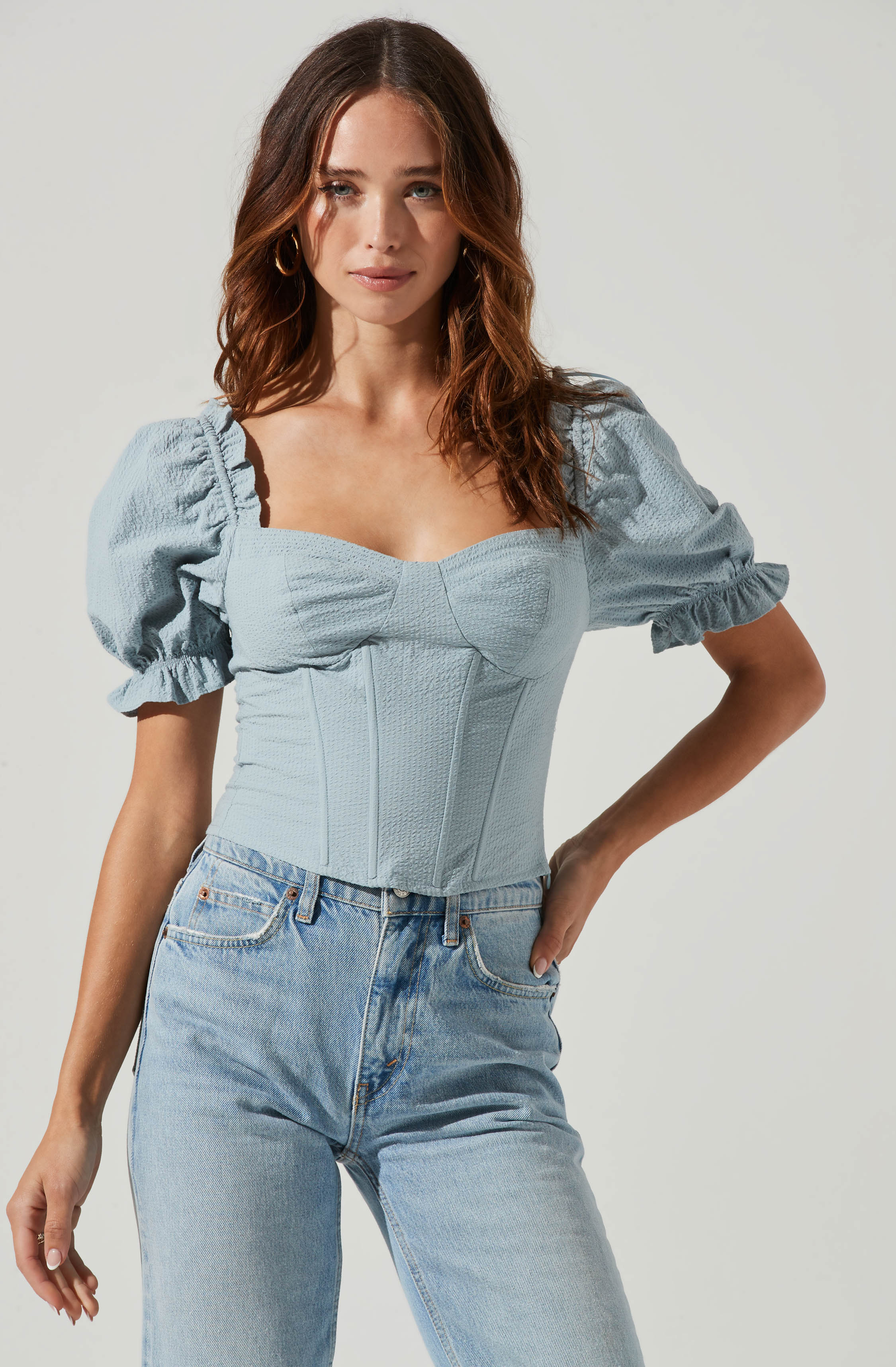 Raya Sweetheart Puff Sleeve Top-Aljck