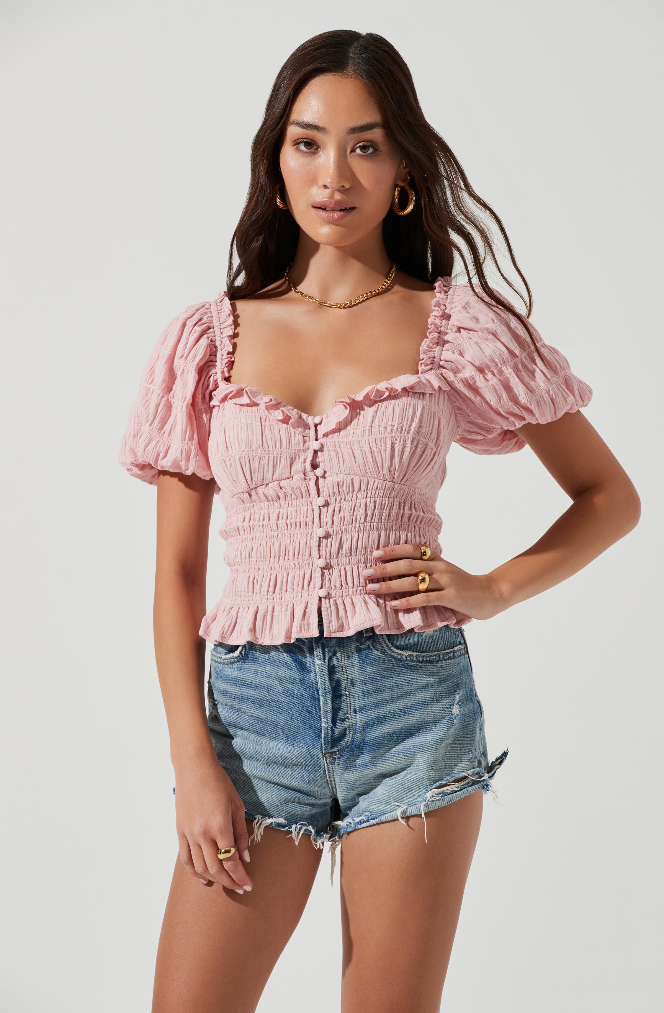 Anza Smocked Puff Sleeve Top-Aljck