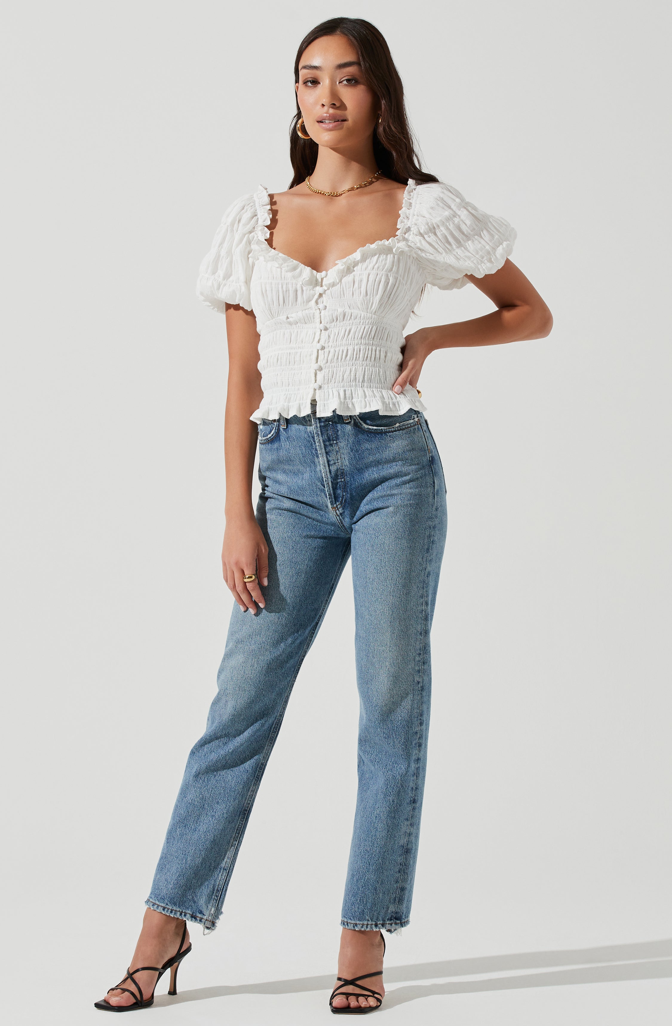 Anza Smocked Puff Sleeve Top-Aljck