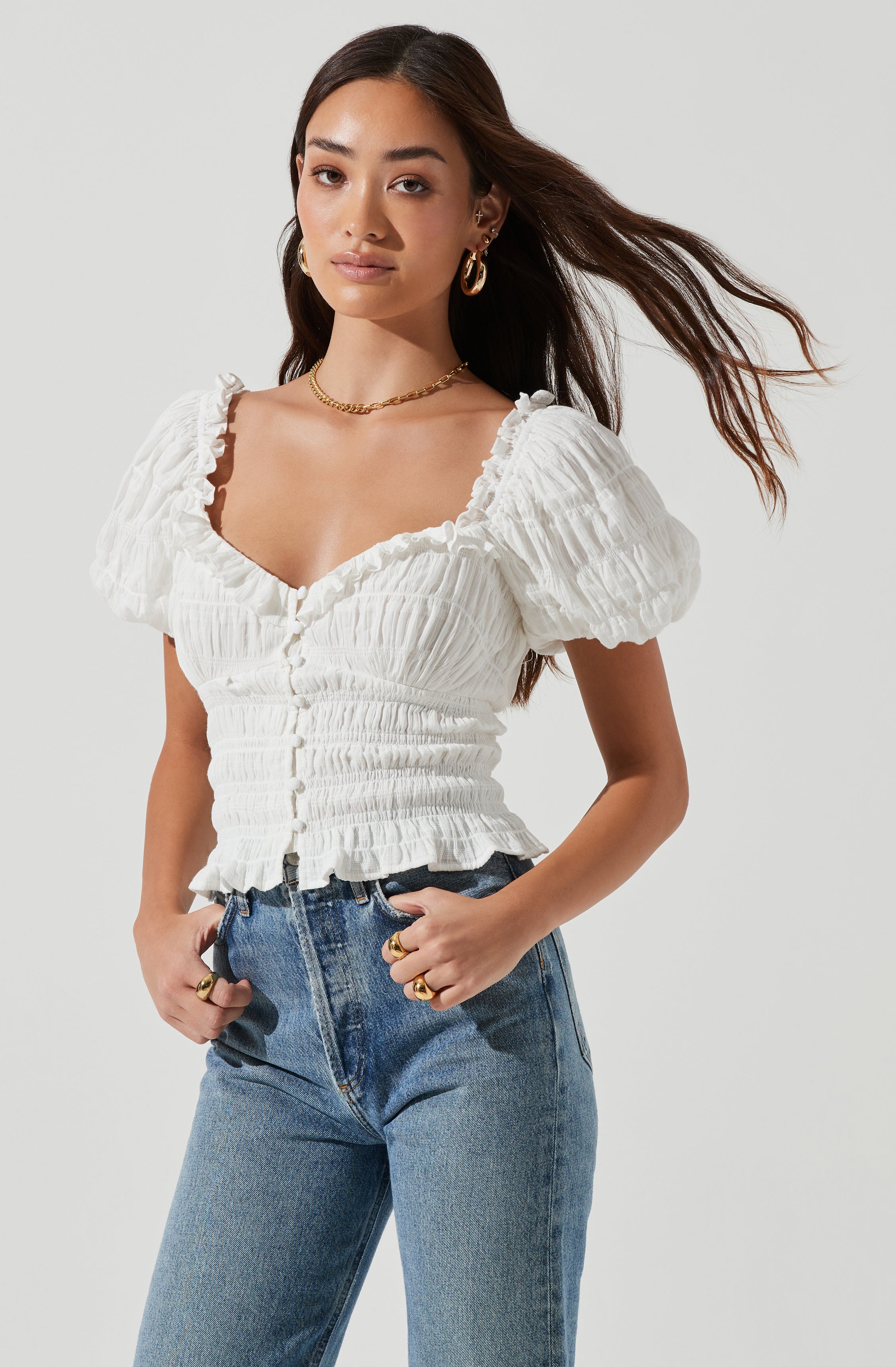 Anza Smocked Puff Sleeve Top-Aljck