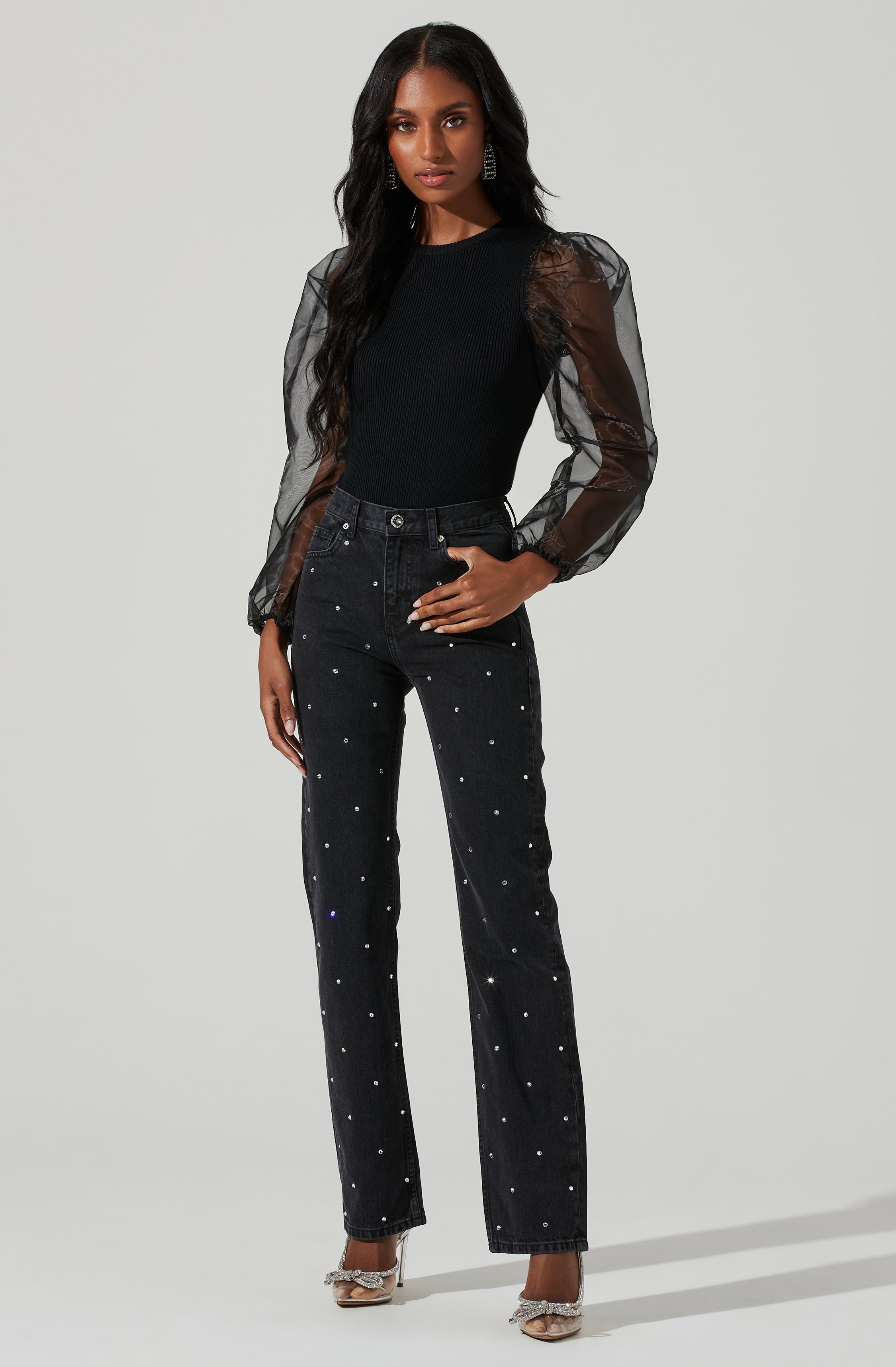 Audrina Chiffon Sleeve Sweater-Aljck