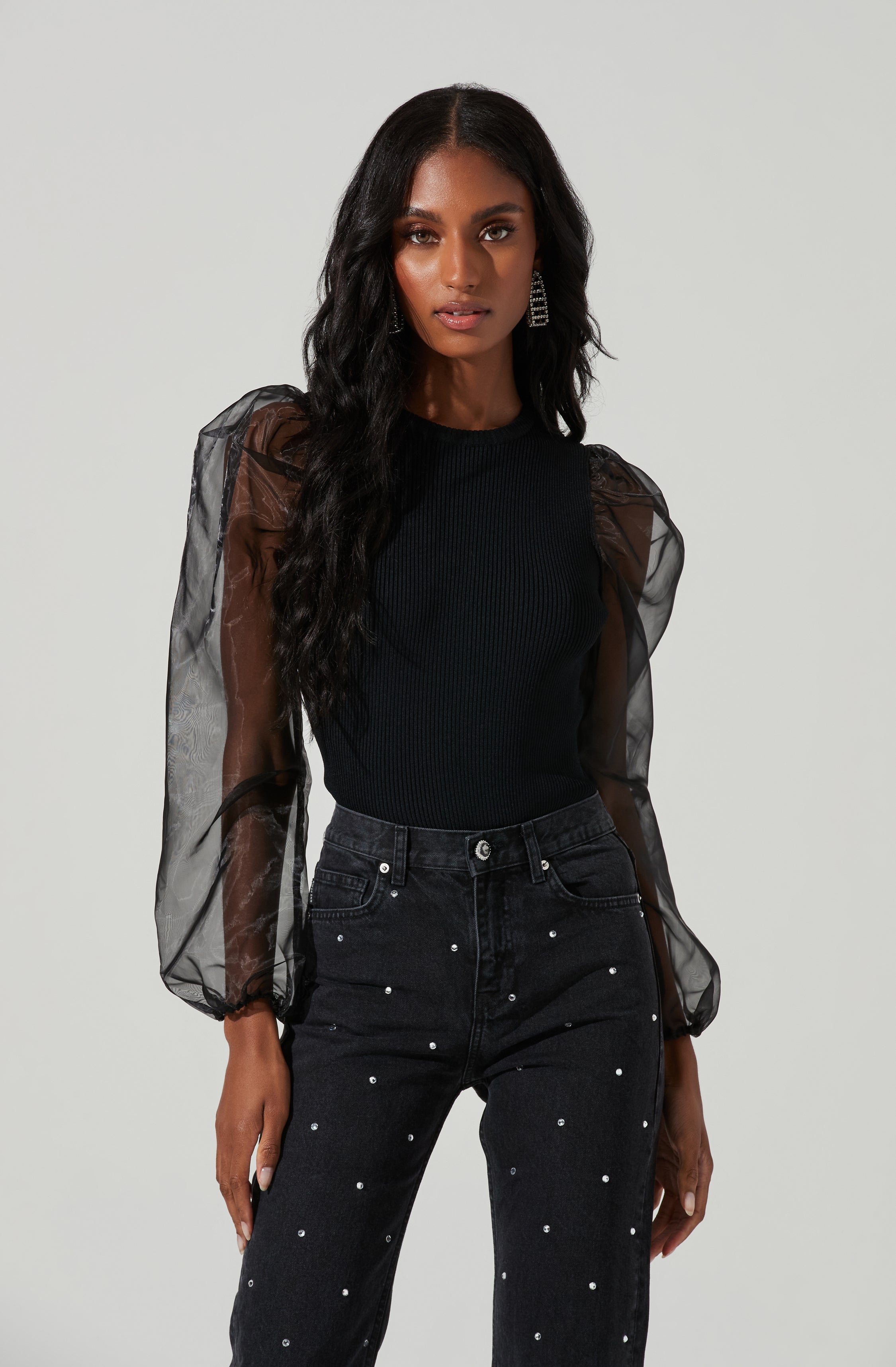 Audrina Chiffon Sleeve Sweater-Aljck