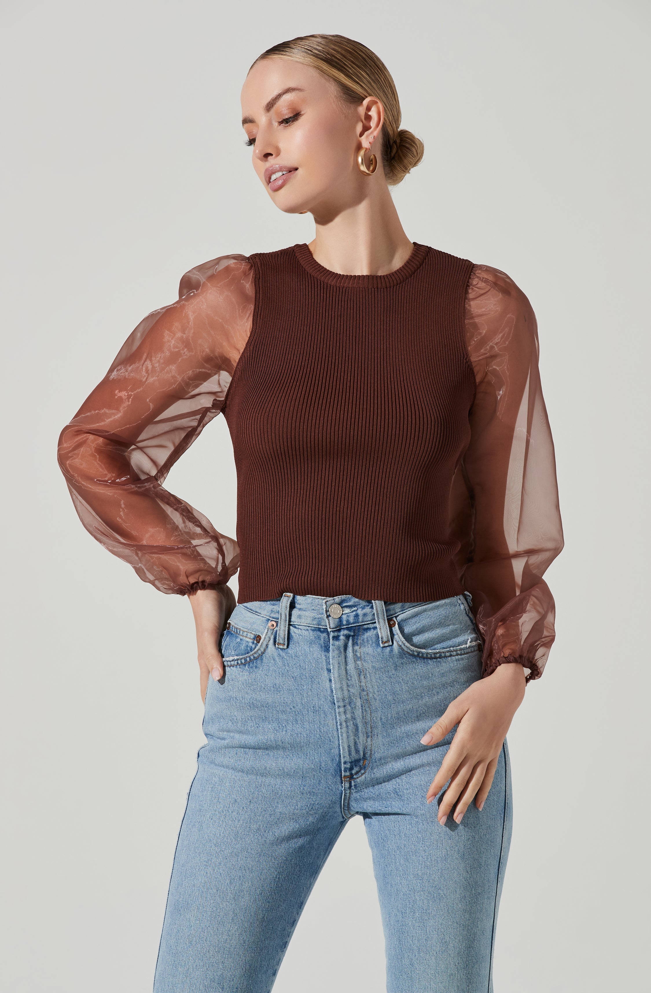 Audrina Chiffon Sleeve Sweater-Aljck