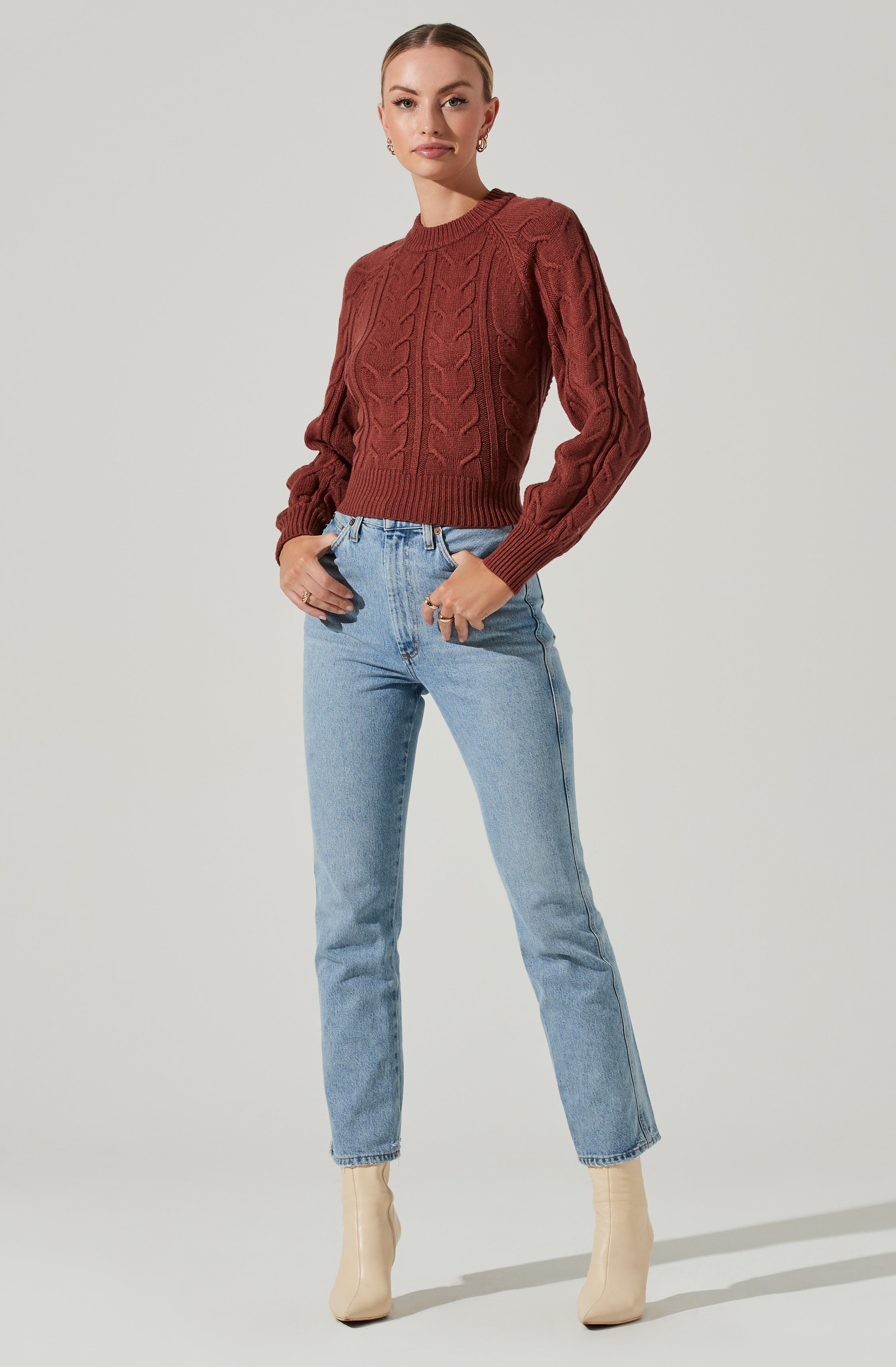 Inez Cable Knit Open Back Sweater-Aljck