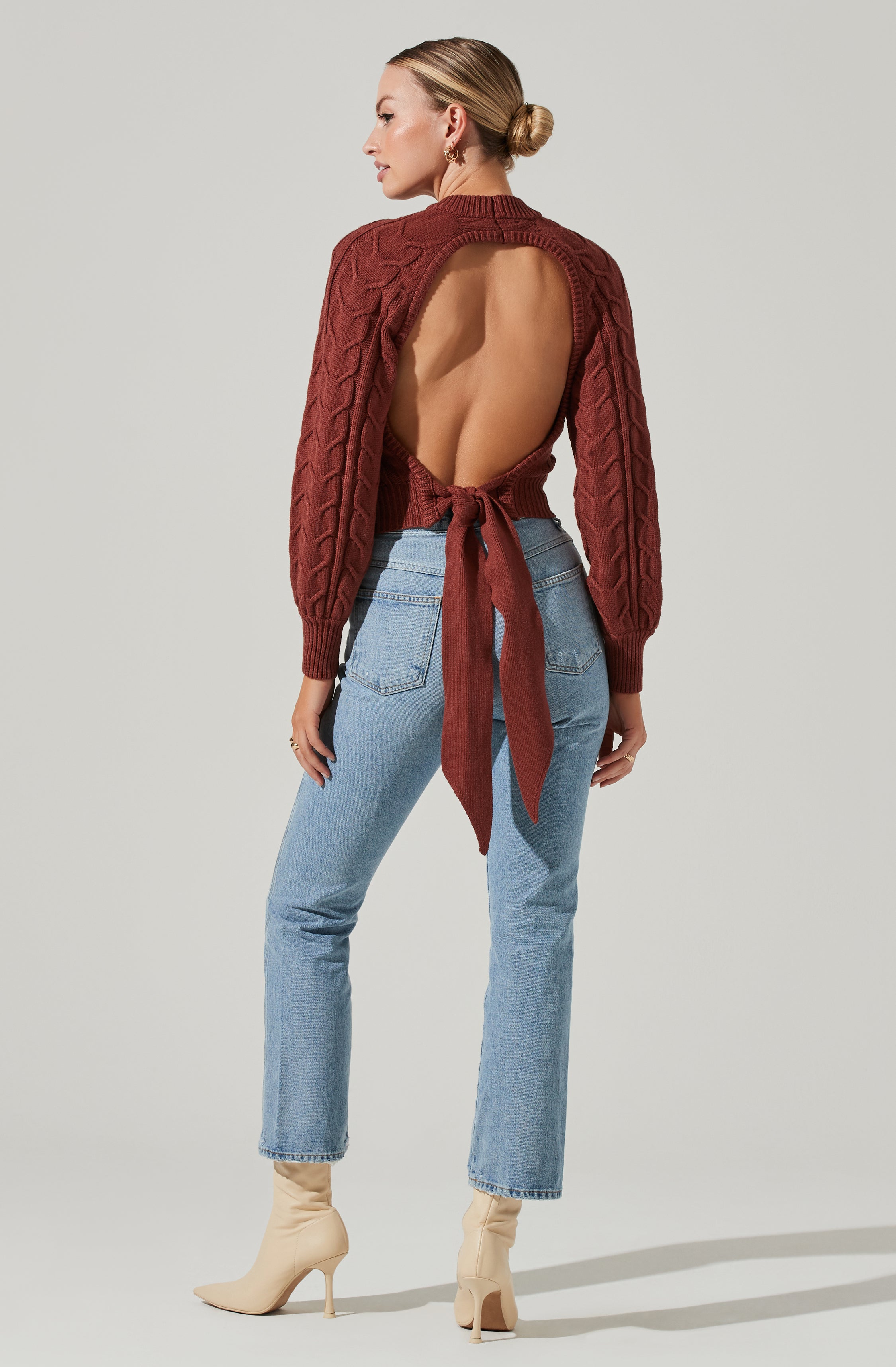Inez Cable Knit Open Back Sweater-Aljck