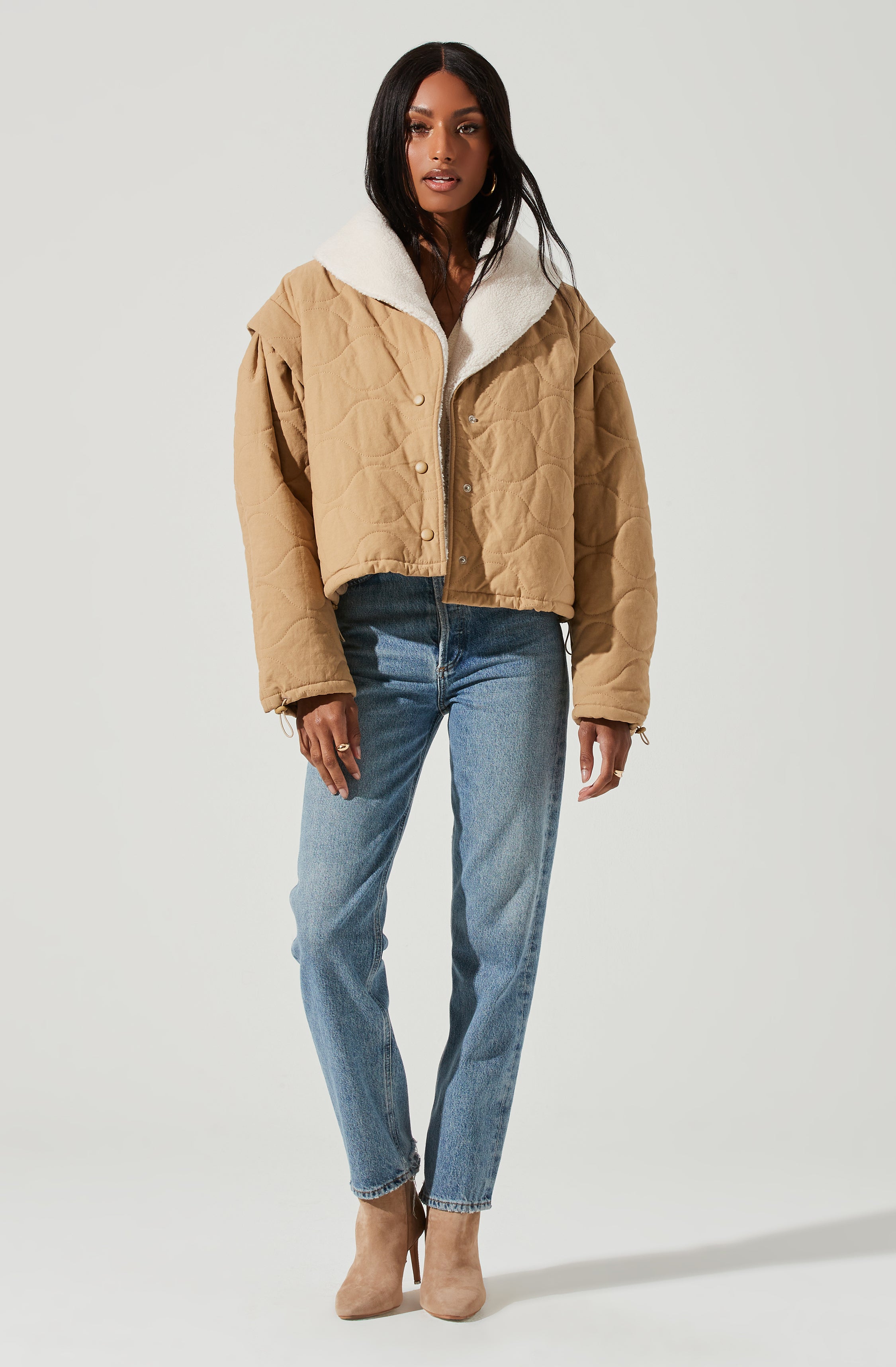 Nadine Quilted Faux Shearling Jacket-Aljck