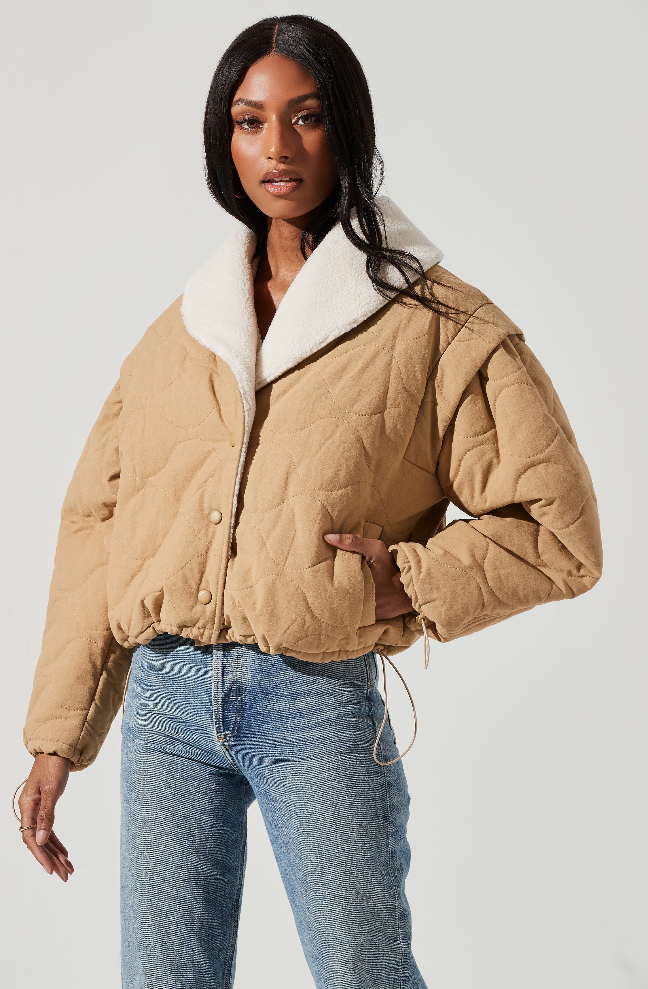 Nadine Quilted Faux Shearling Jacket-Aljck