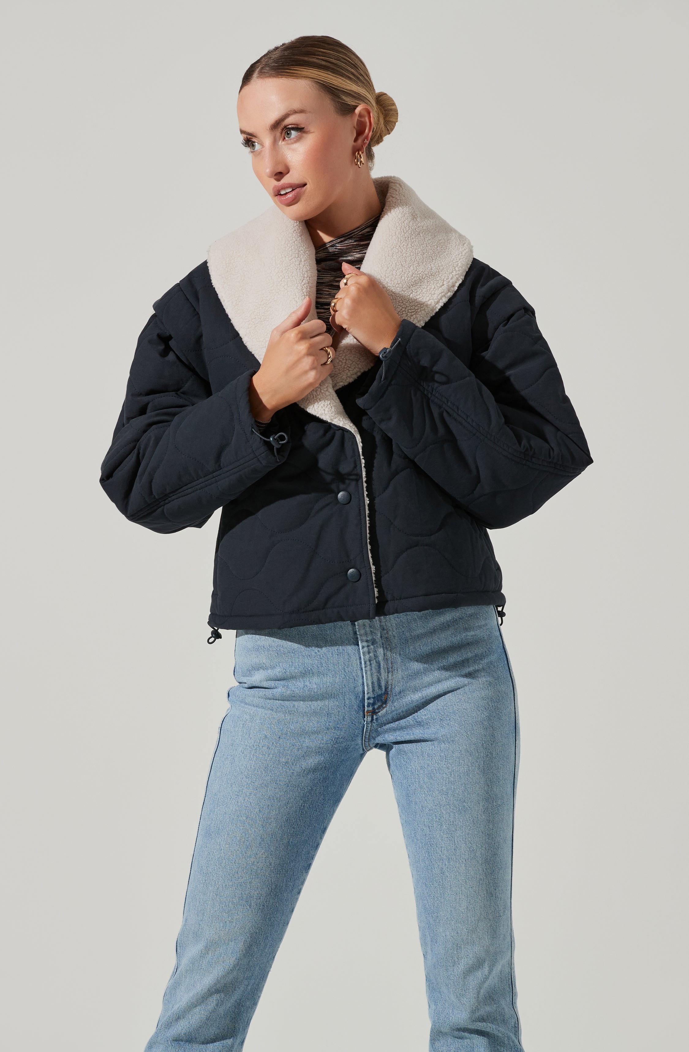 Nadine Quilted Faux Shearling Jacket-Aljck