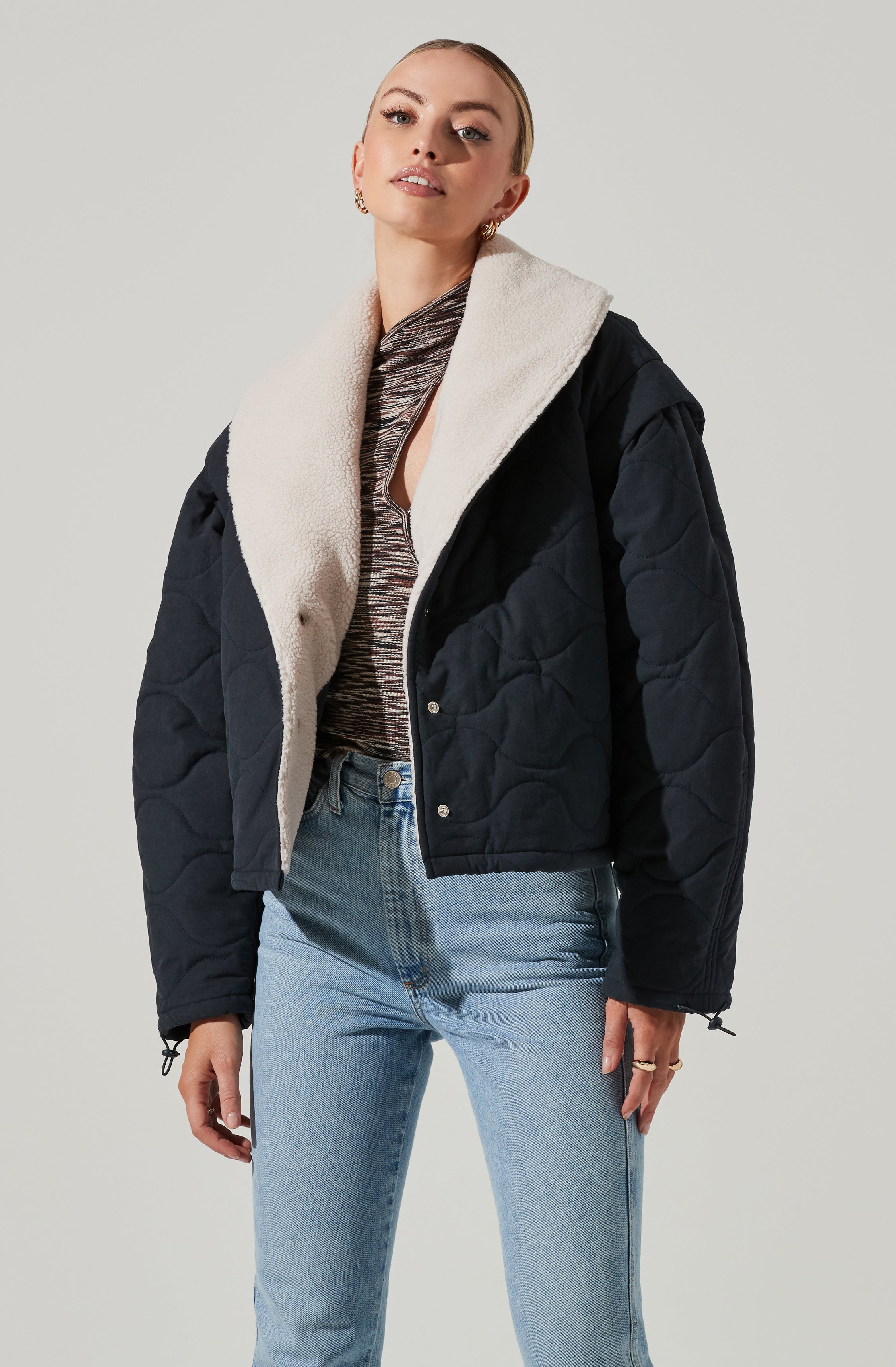 Nadine Quilted Faux Shearling Jacket-Aljck