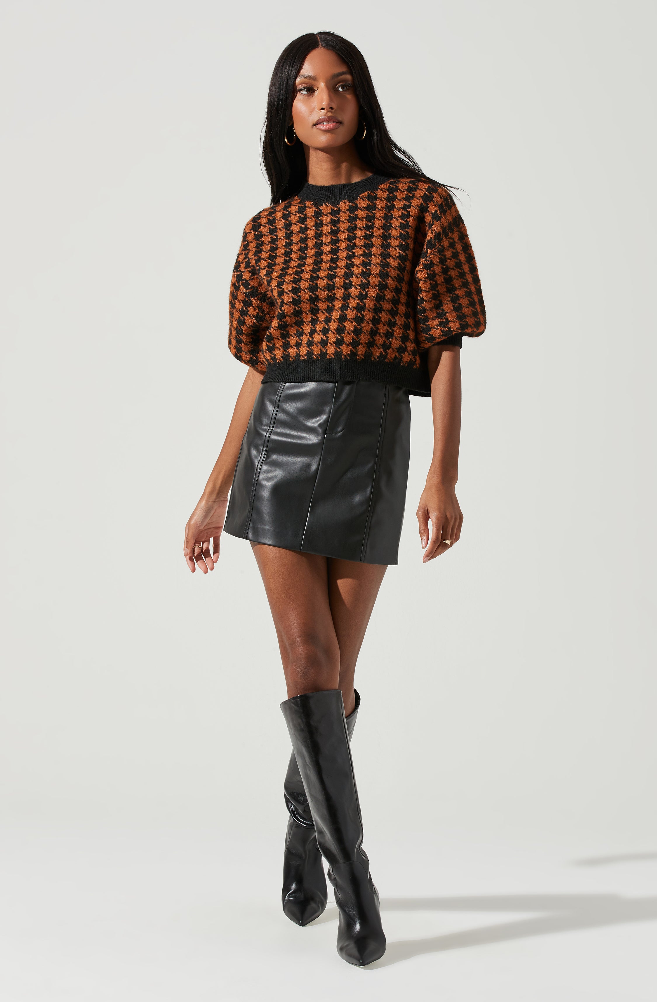 Colette Houndstooth Short Sleeve Sweater-Aljck