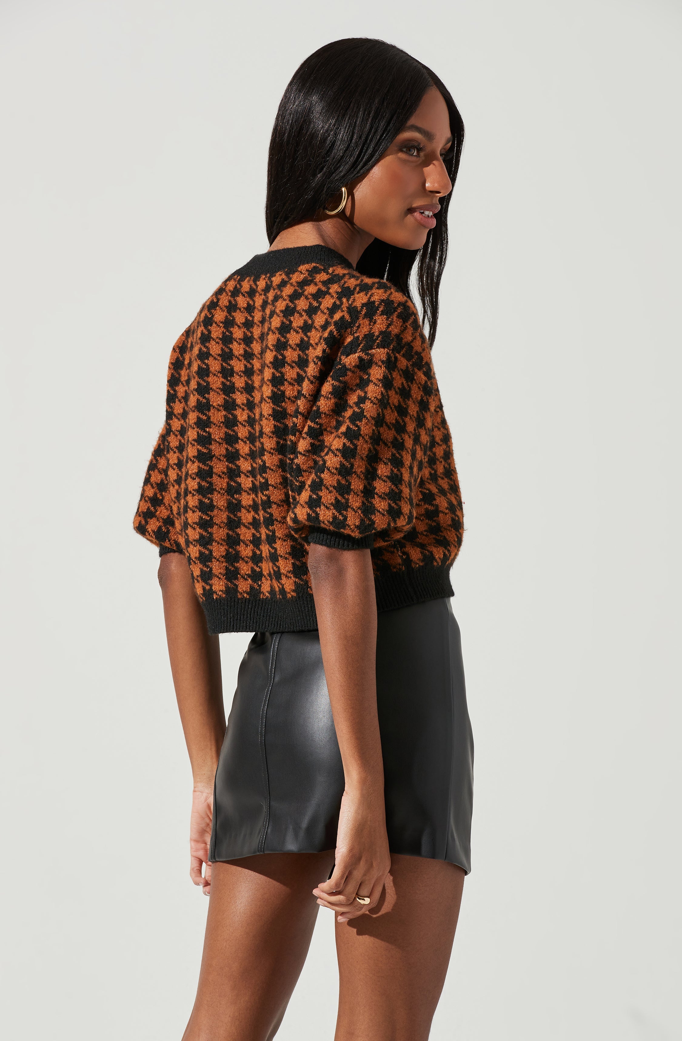 Colette Houndstooth Short Sleeve Sweater-Aljck
