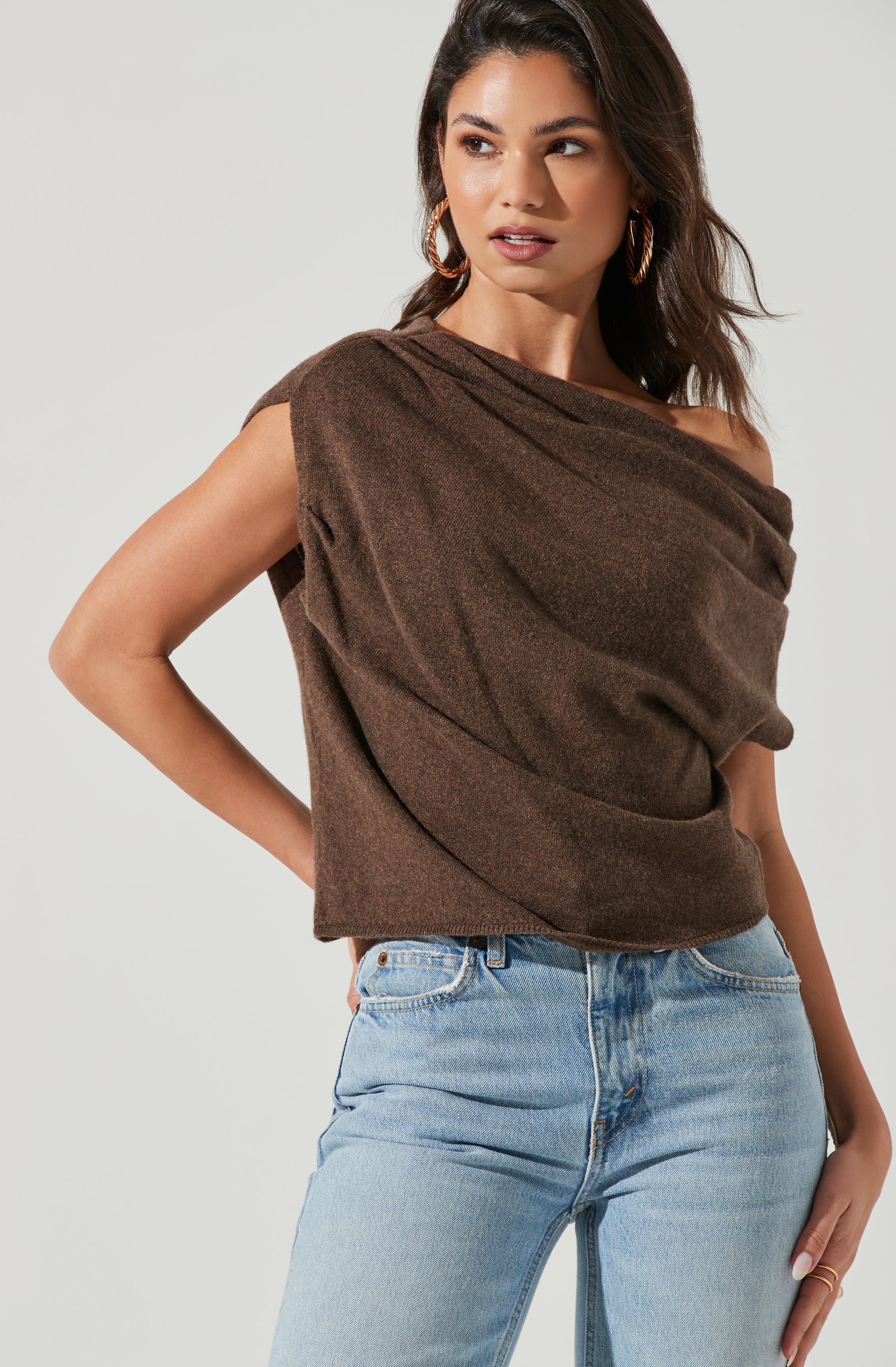 Devin Sleeveless One Shoulder Sweater-Aljck