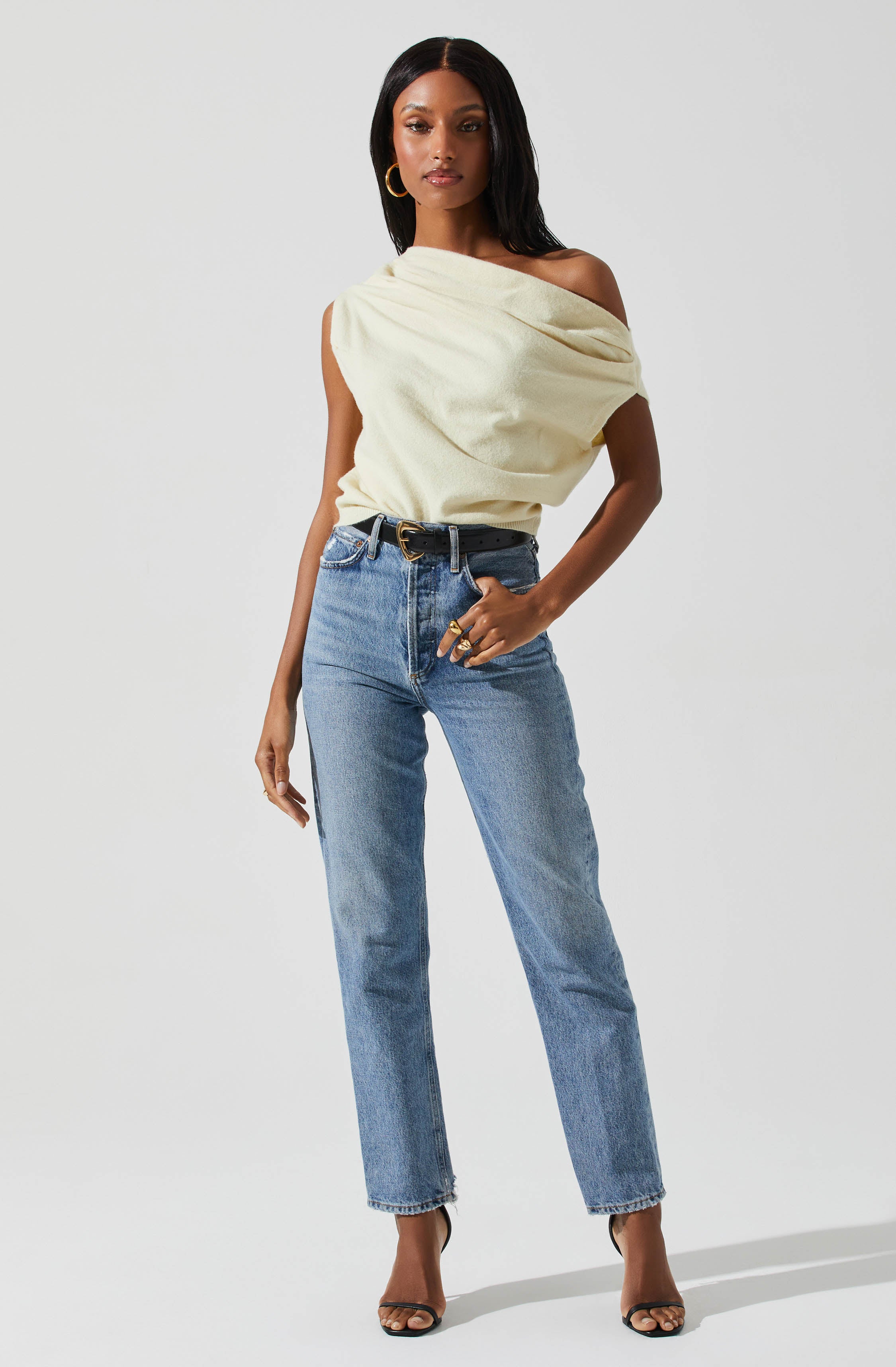 Devin Sleeveless One Shoulder Sweater-Aljck