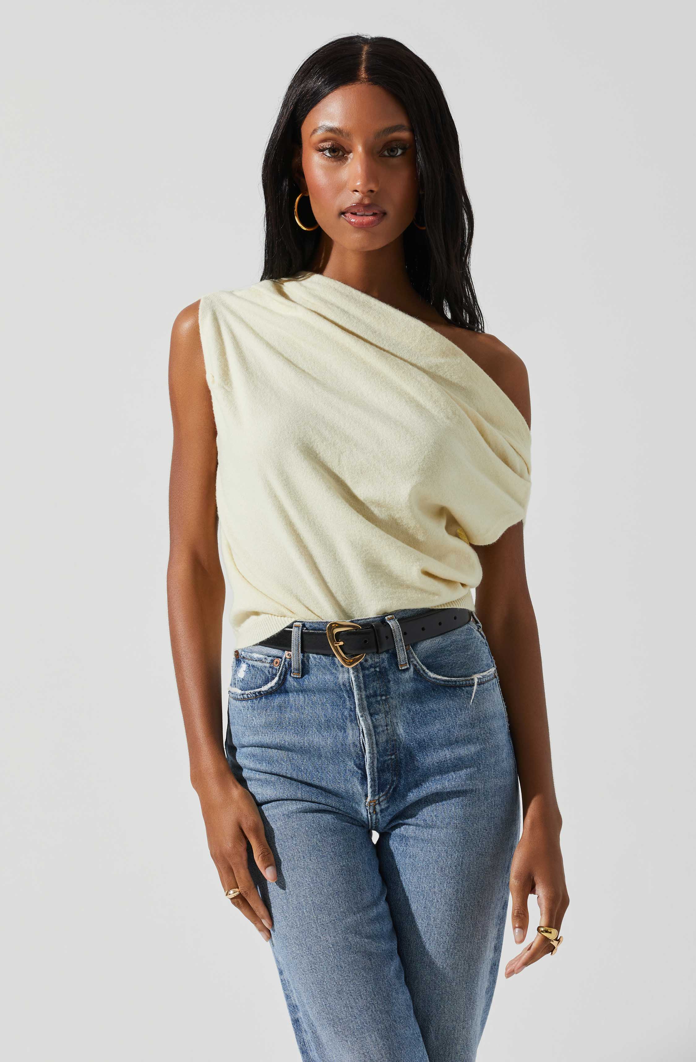 Devin Sleeveless One Shoulder Sweater-Aljck