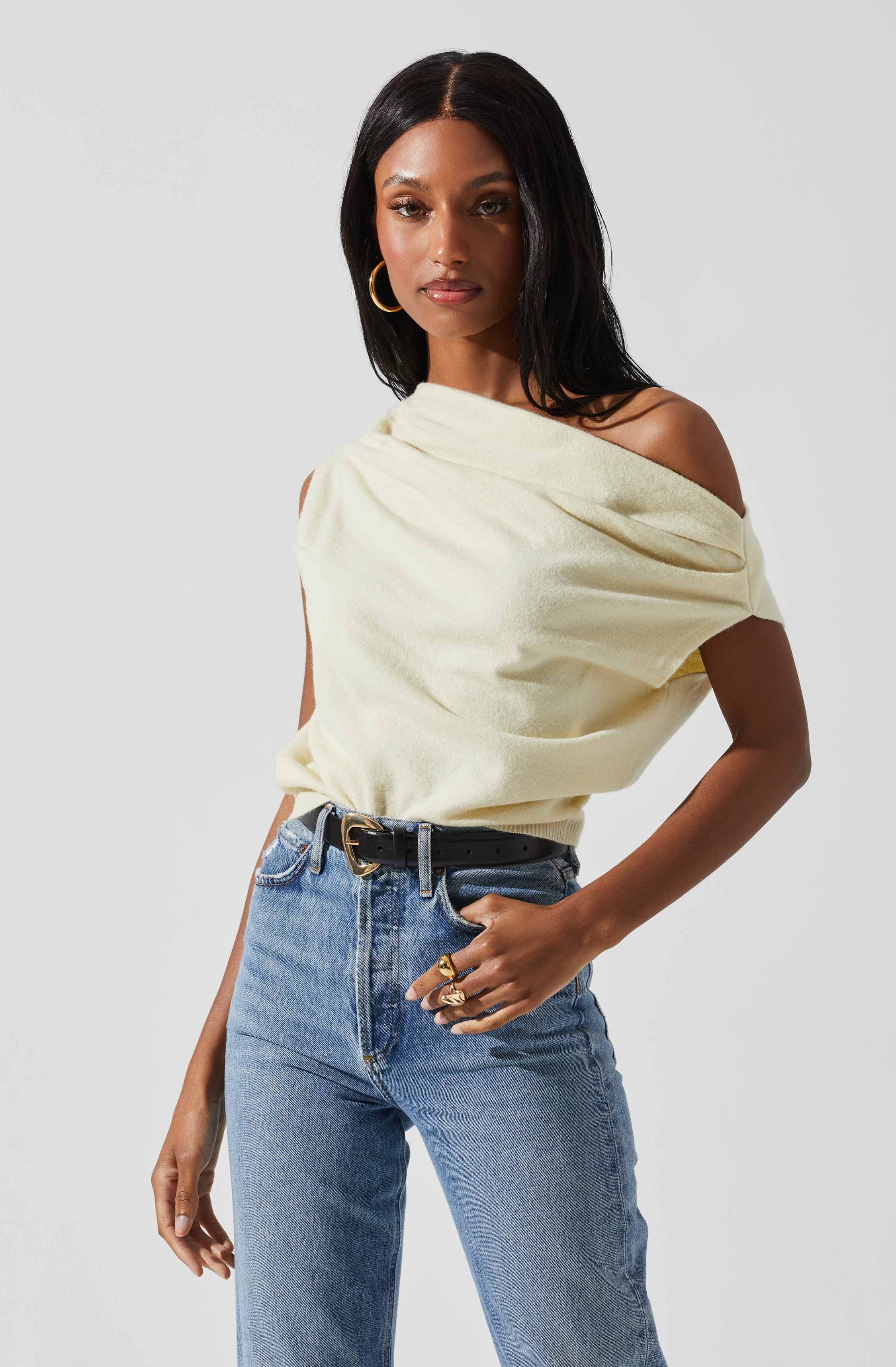 Devin Sleeveless One Shoulder Sweater-Aljck