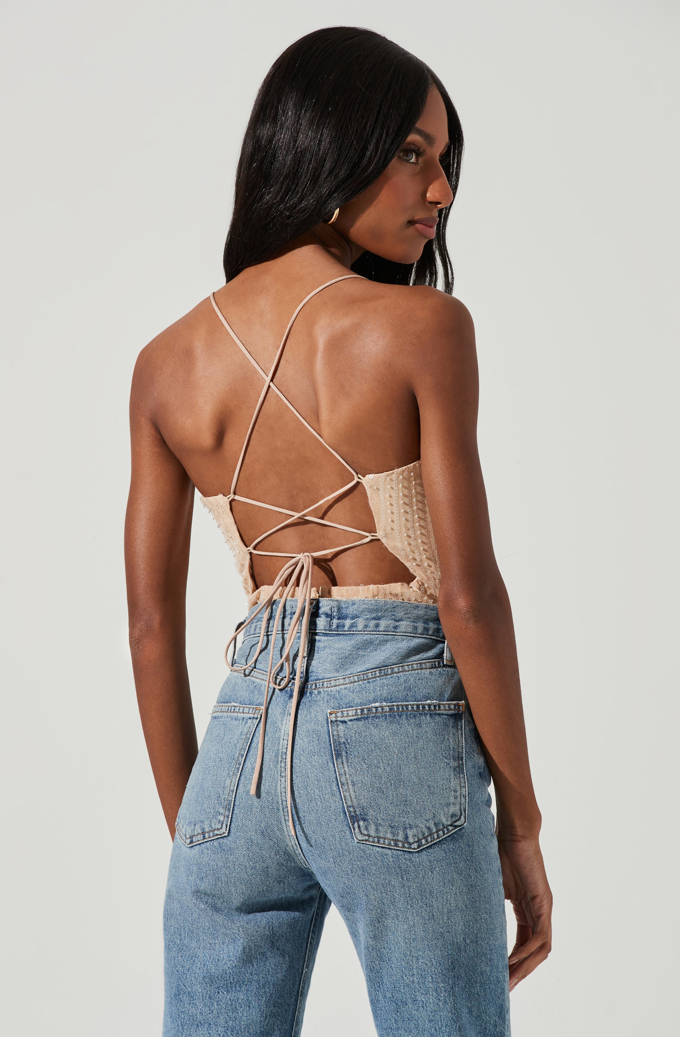 Zahara Beaded Strappy Bodysuit-Aljck
